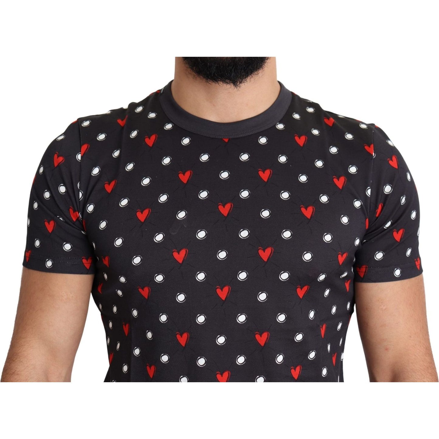 Dolce & Gabbana Chic Gray Cotton T-Shirt with Heart Prints Dolce & Gabbana Dark Slate Gray