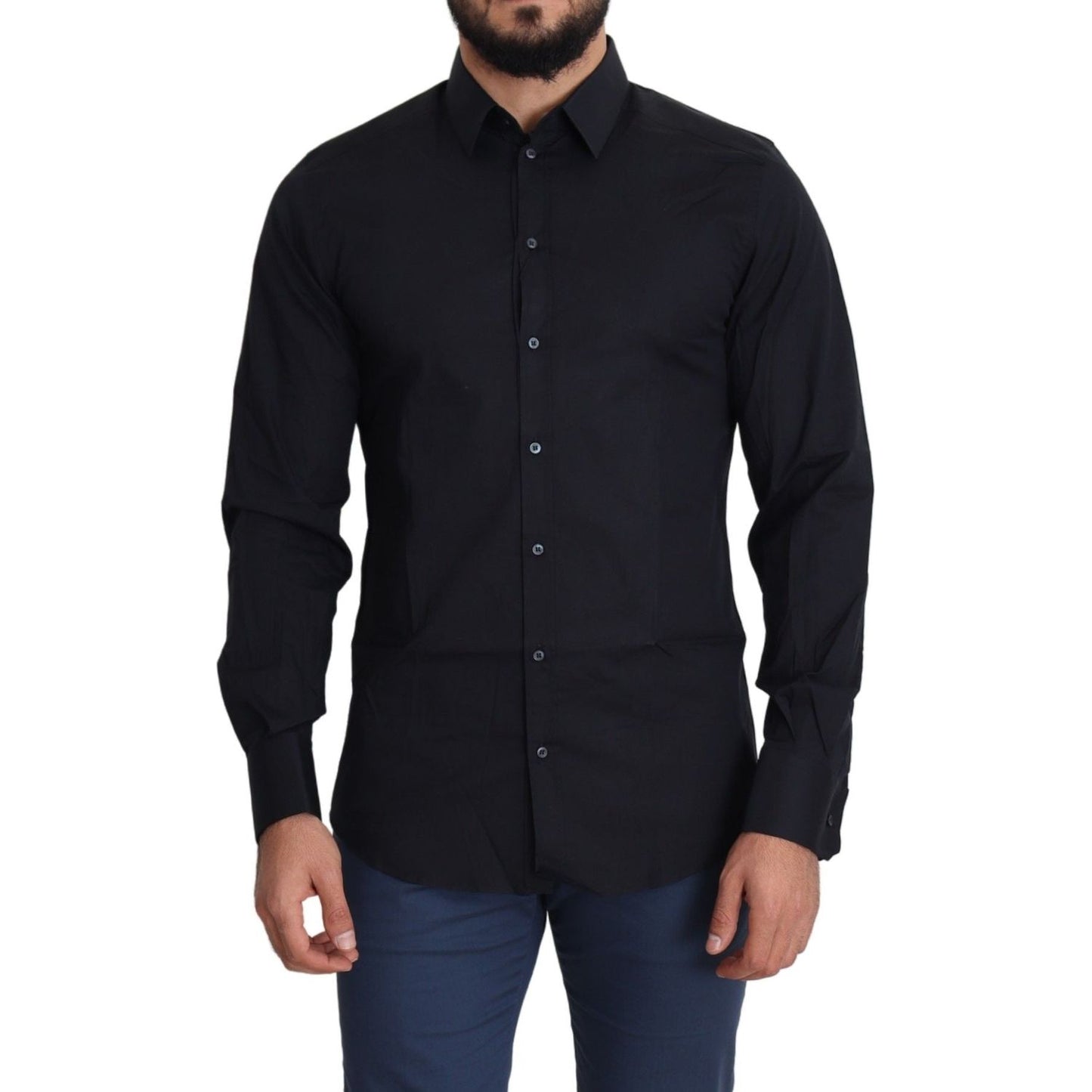 Dolce & Gabbana Sleek Black Slim Fit Cotton Stretch Dress Shirt Dolce & Gabbana Black