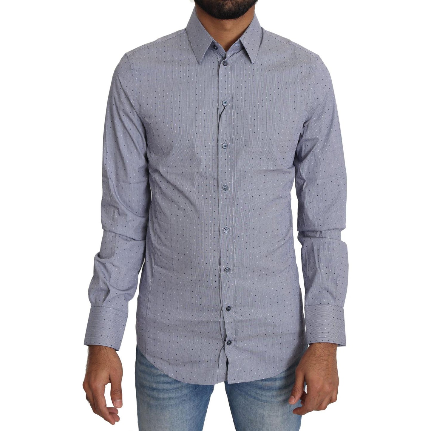Dolce & Gabbana Sicilia Slim Fit Polka Dot Cotton Blend Shirt Dolce & Gabbana Light Slate Gray