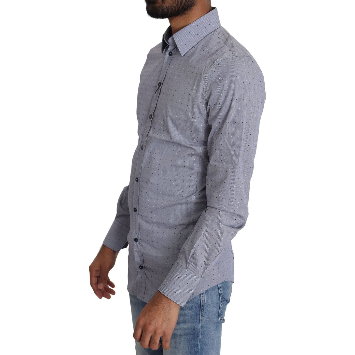 Dolce & Gabbana Sicilia Slim Fit Polka Dot Cotton Blend Shirt Dolce & Gabbana Slate Gray