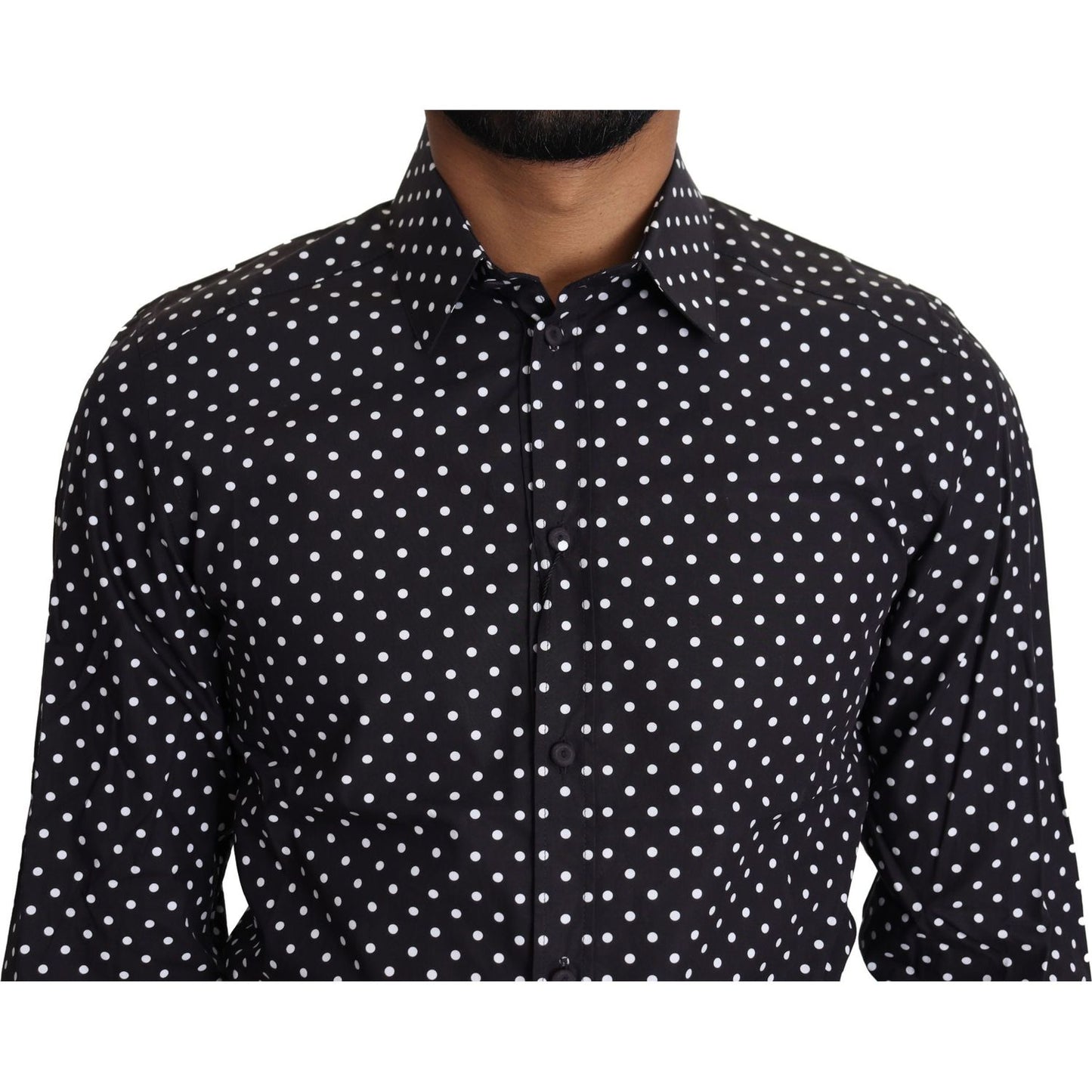 Dolce & Gabbana Elegant Polka Dot Men's Long Sleeve Shirt Dolce & Gabbana Black