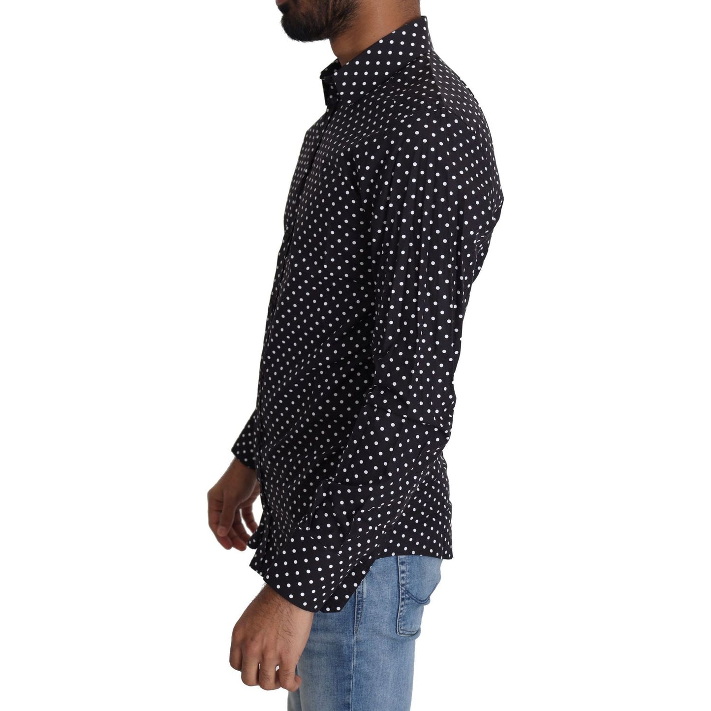 Dolce & Gabbana Elegant Polka Dot Men's Long Sleeve Shirt Dolce & Gabbana Black