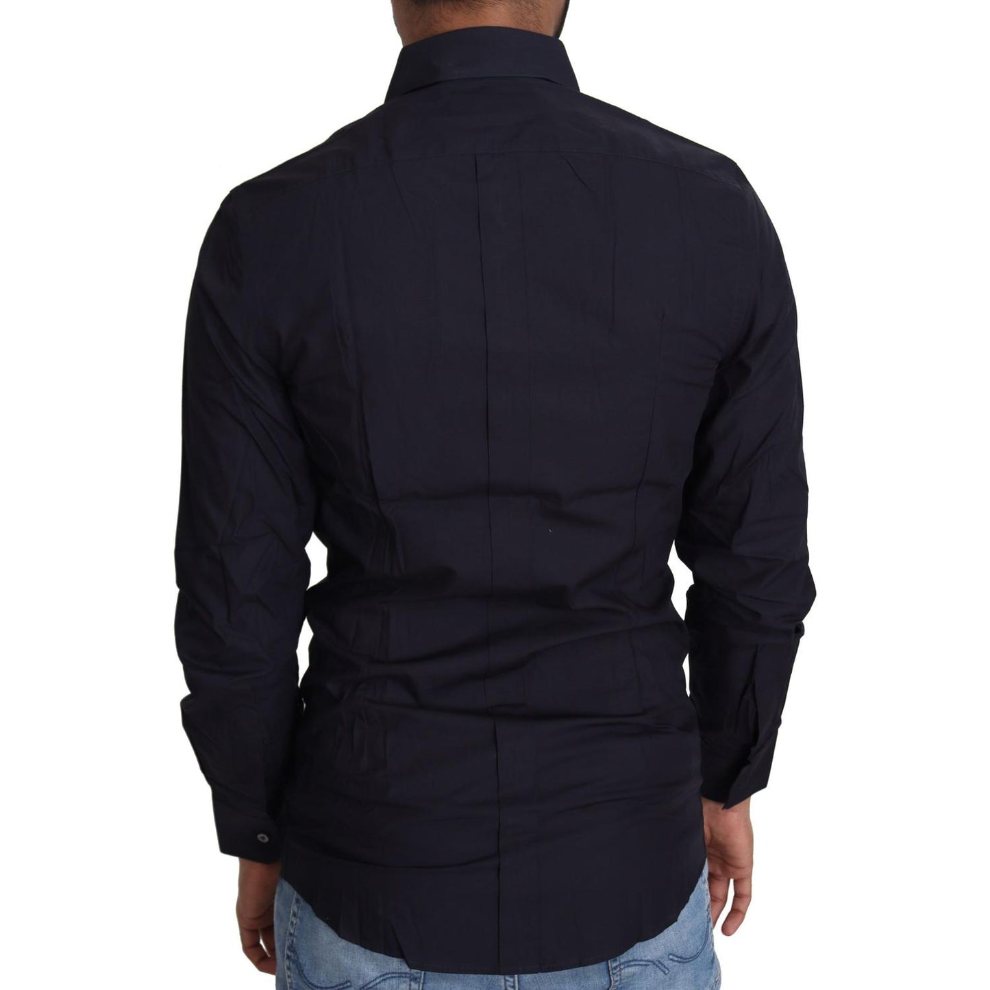 Dolce & Gabbana Navy Blue Slim Fit Gold Series Dress Shirt Dolce & Gabbana Black
