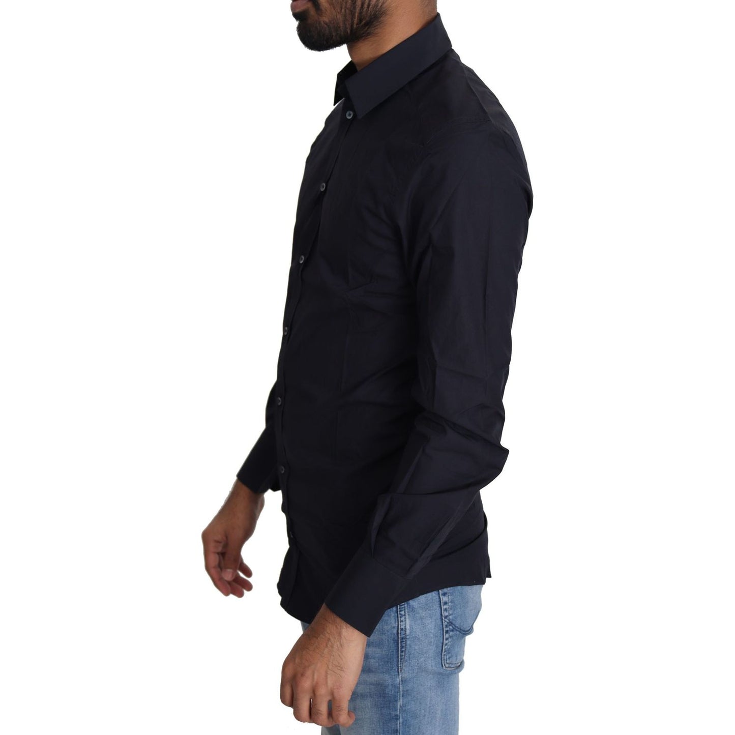 Dolce & Gabbana Navy Blue Slim Fit Gold Series Dress Shirt Dolce & Gabbana Black
