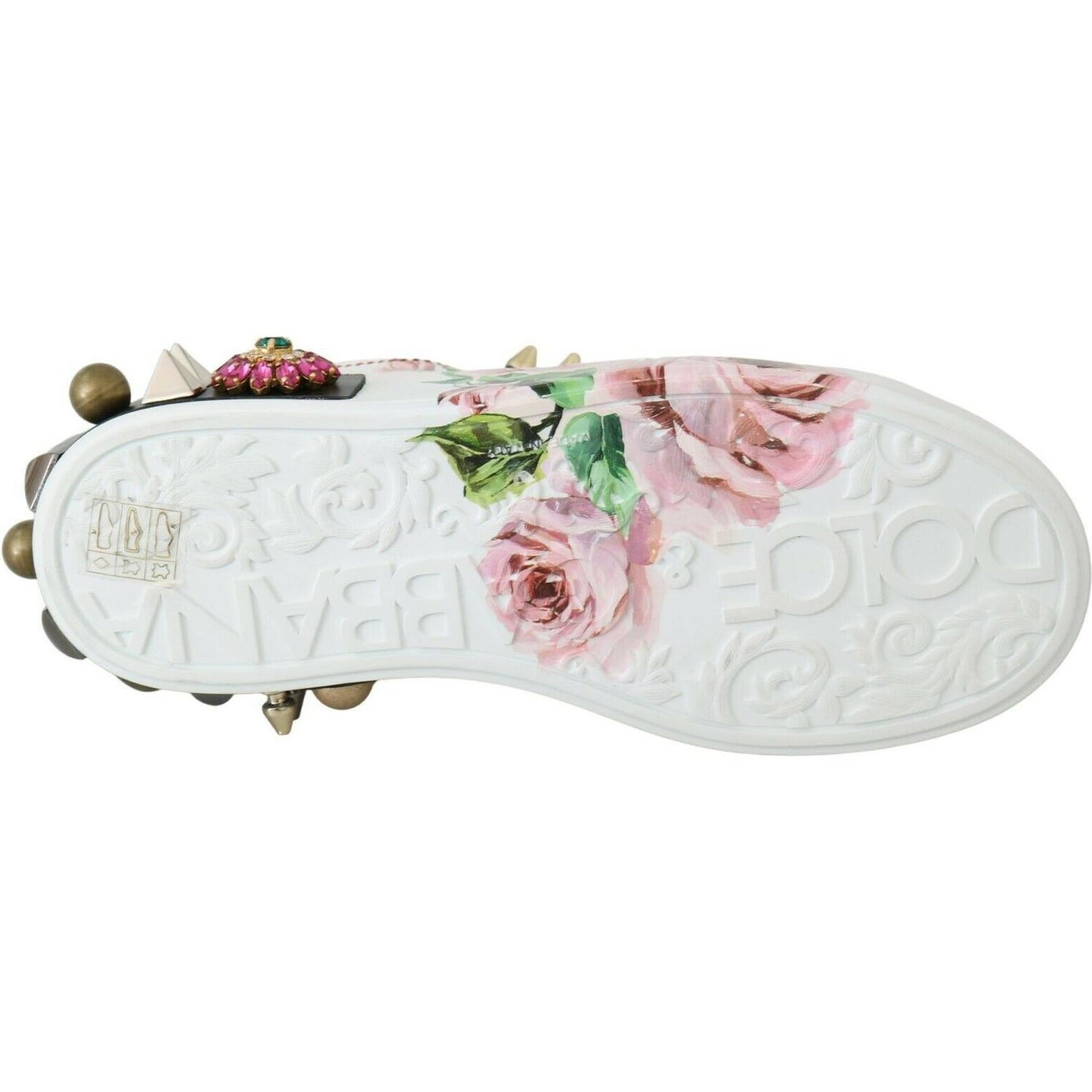 Dolce & Gabbana Floral Crystal-Embellished Leather Sneakers Dolce & Gabbana Light Gray
