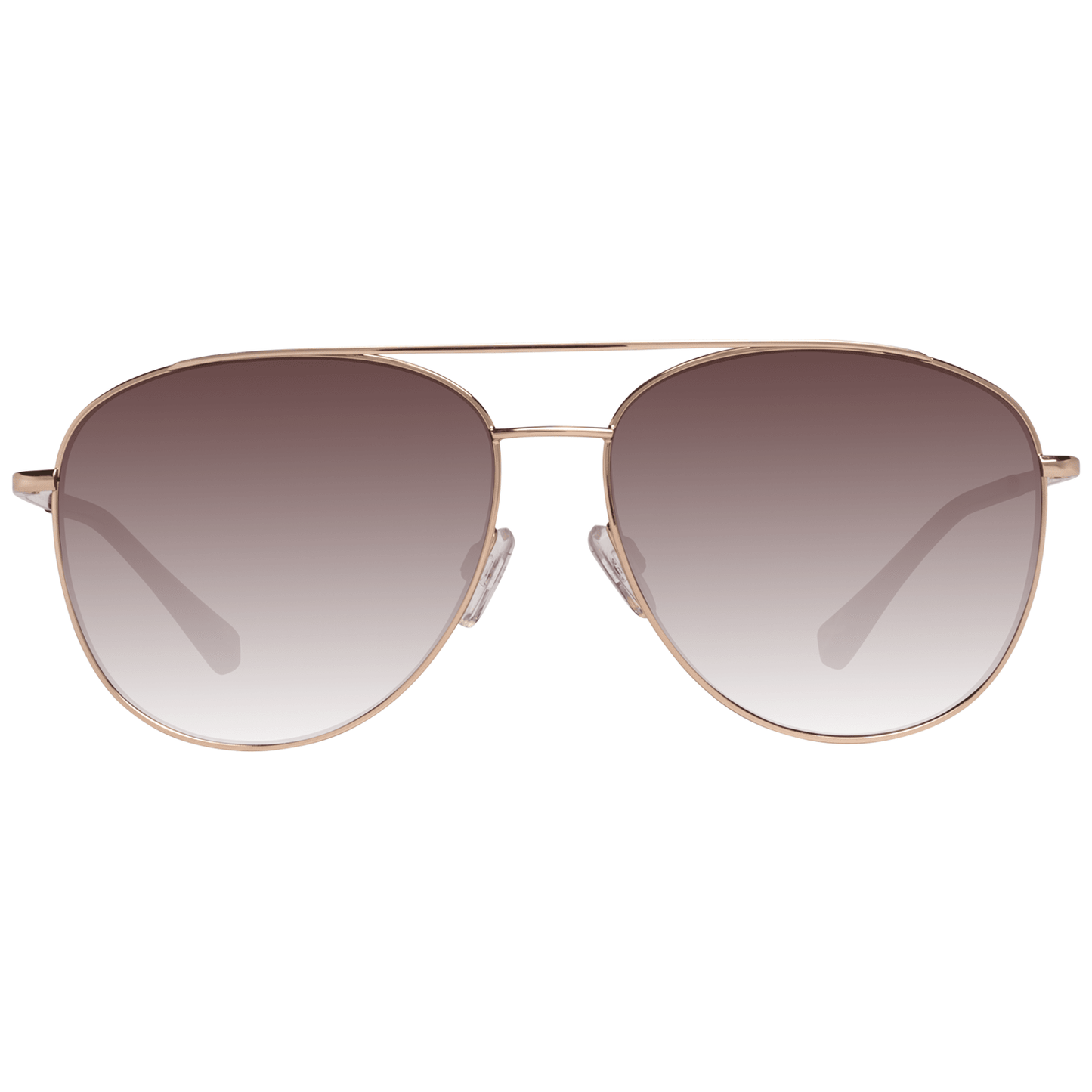 Ted Baker rose gold aviator sunglasses for women with gradient brown lenses, metal frame, full-rim design offering 100% UVA & UVB protection.