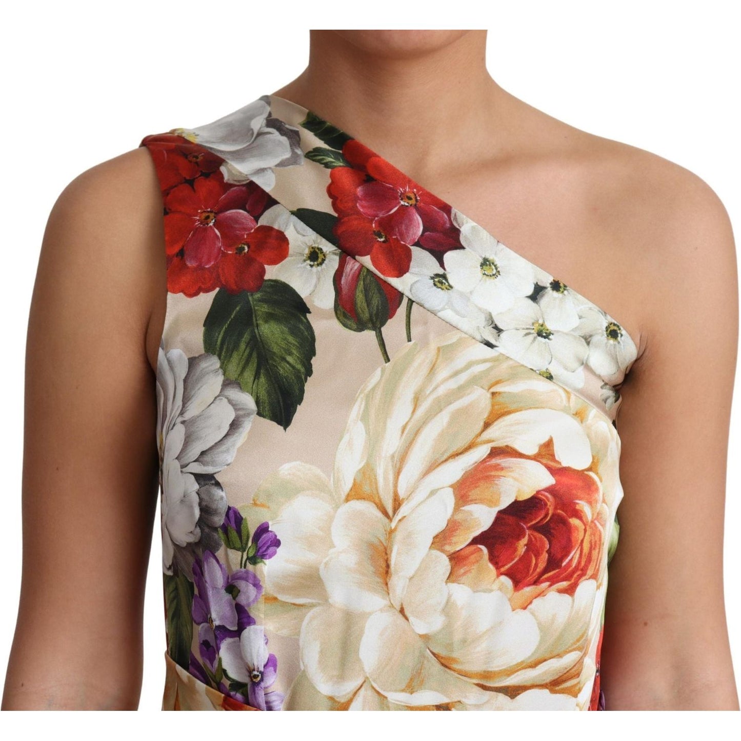 Dolce & Gabbana Elegant One-Shoulder Floral Silk Maxi Dress WOMAN DRESSES Dolce & Gabbana Rosy Brown