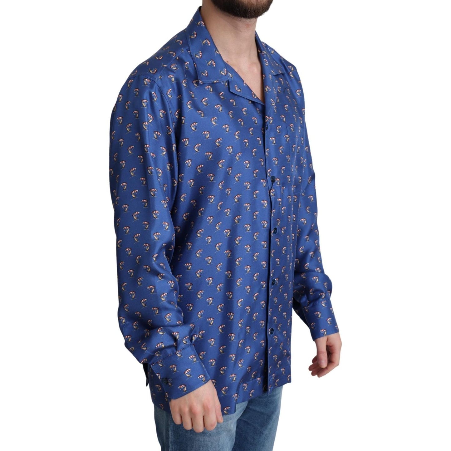 Dolce & Gabbana Silk Beach Chair Print Casual Shirt Dolce & Gabbana Dark Slate Blue