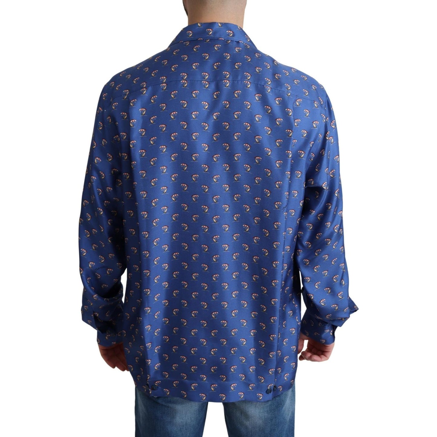 Dolce & Gabbana Silk Beach Chair Print Casual Shirt Dolce & Gabbana Dark Slate Blue