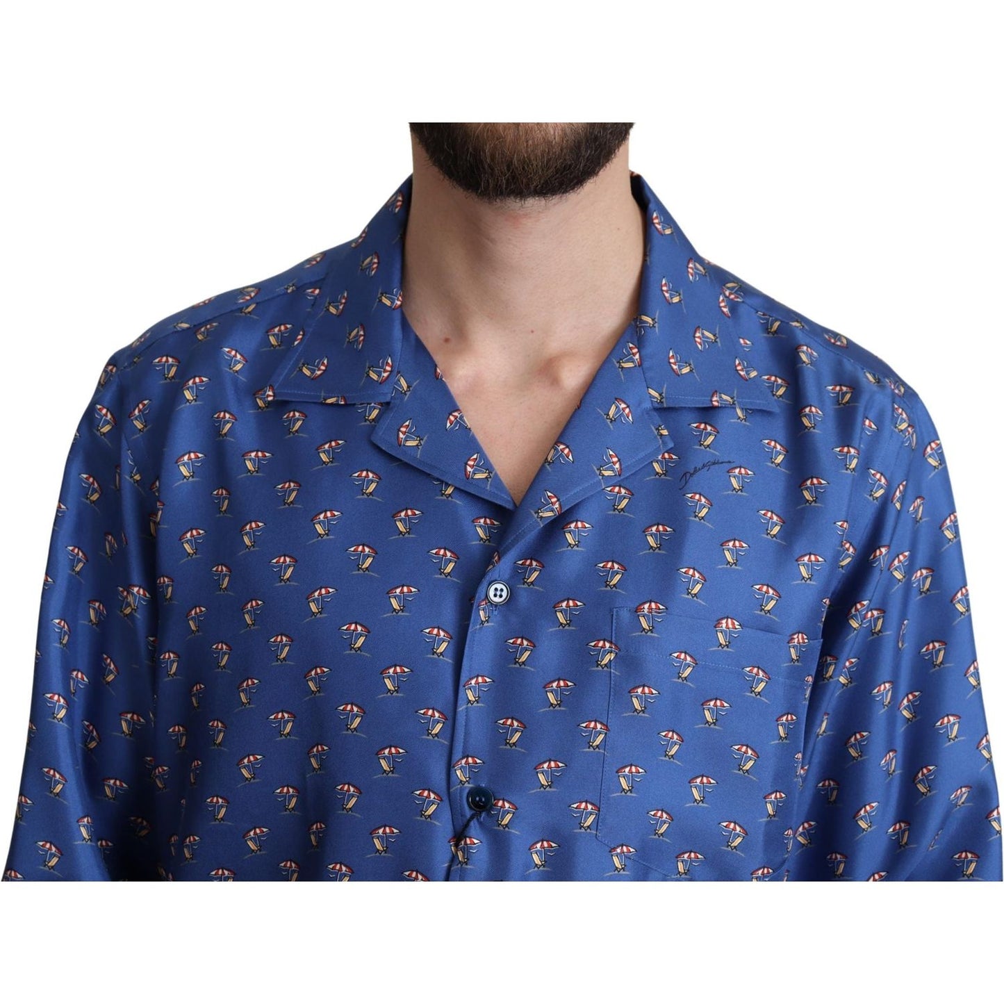 Dolce & Gabbana Silk Beach Chair Print Casual Shirt Dolce & Gabbana Dark Slate Blue