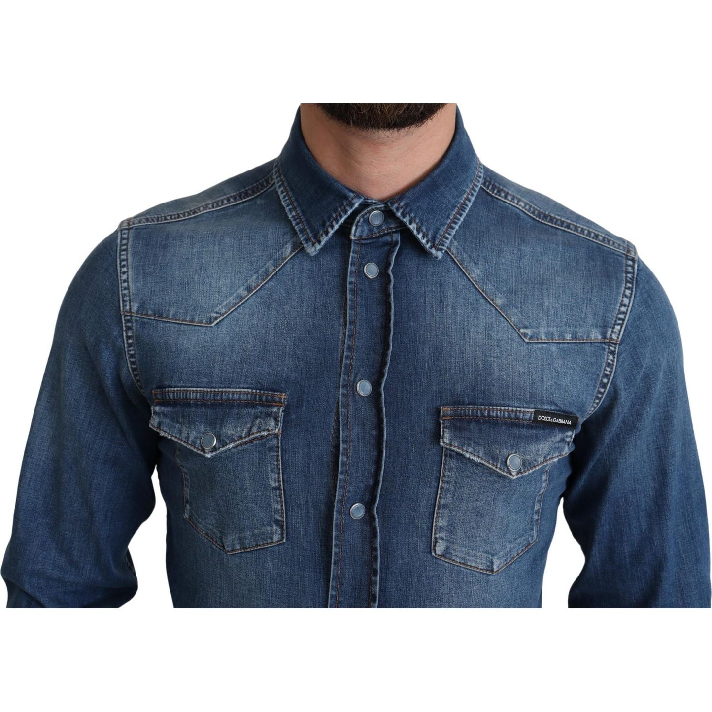 Dolce & Gabbana Elegant Denim Long Sleeve Casual Shirt Dolce & Gabbana Dark Slate Gray