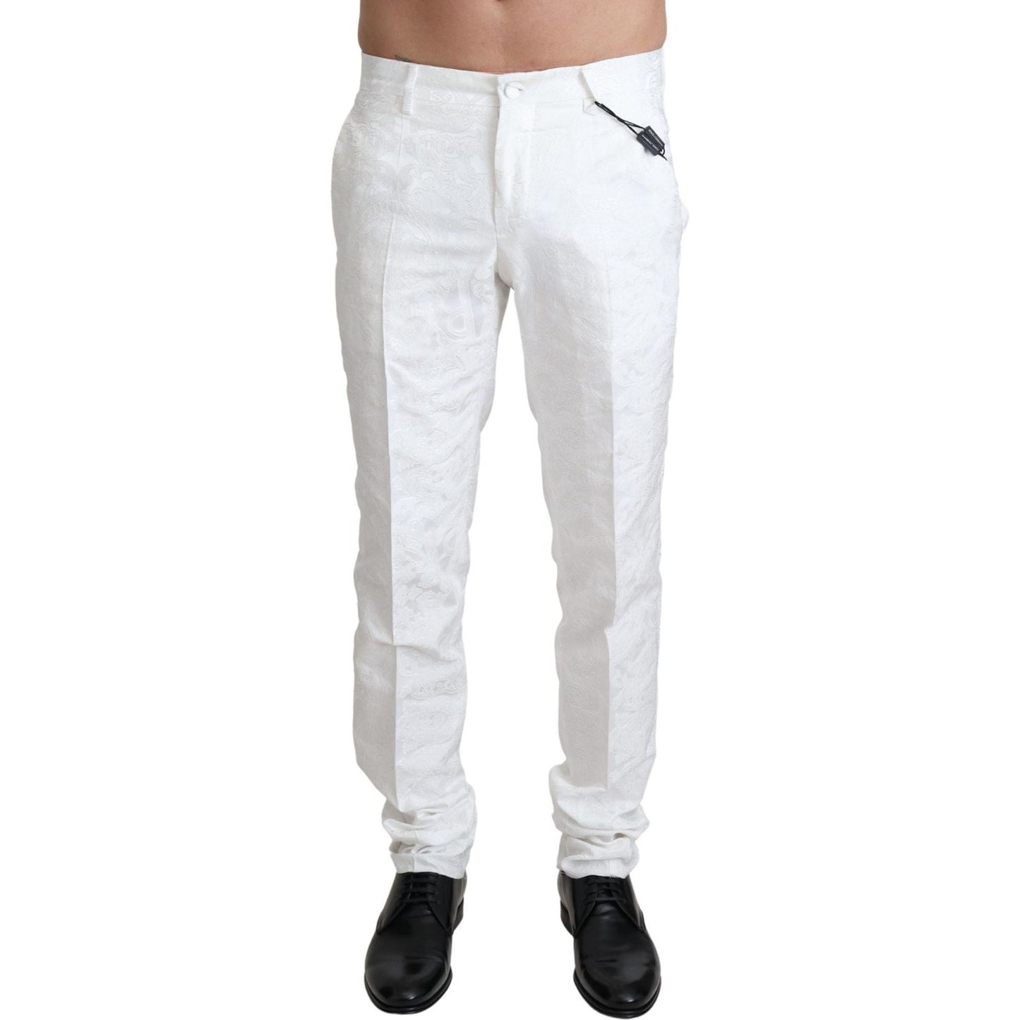 Dolce & Gabbana Elegant White Brocade Dress Pants Dolce & Gabbana Light Gray