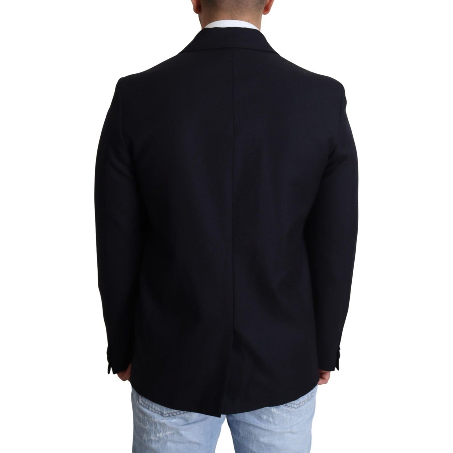 Dolce & Gabbana Elegant Dark Blue Virgin Wool Men's Coat Dolce & Gabbana Black