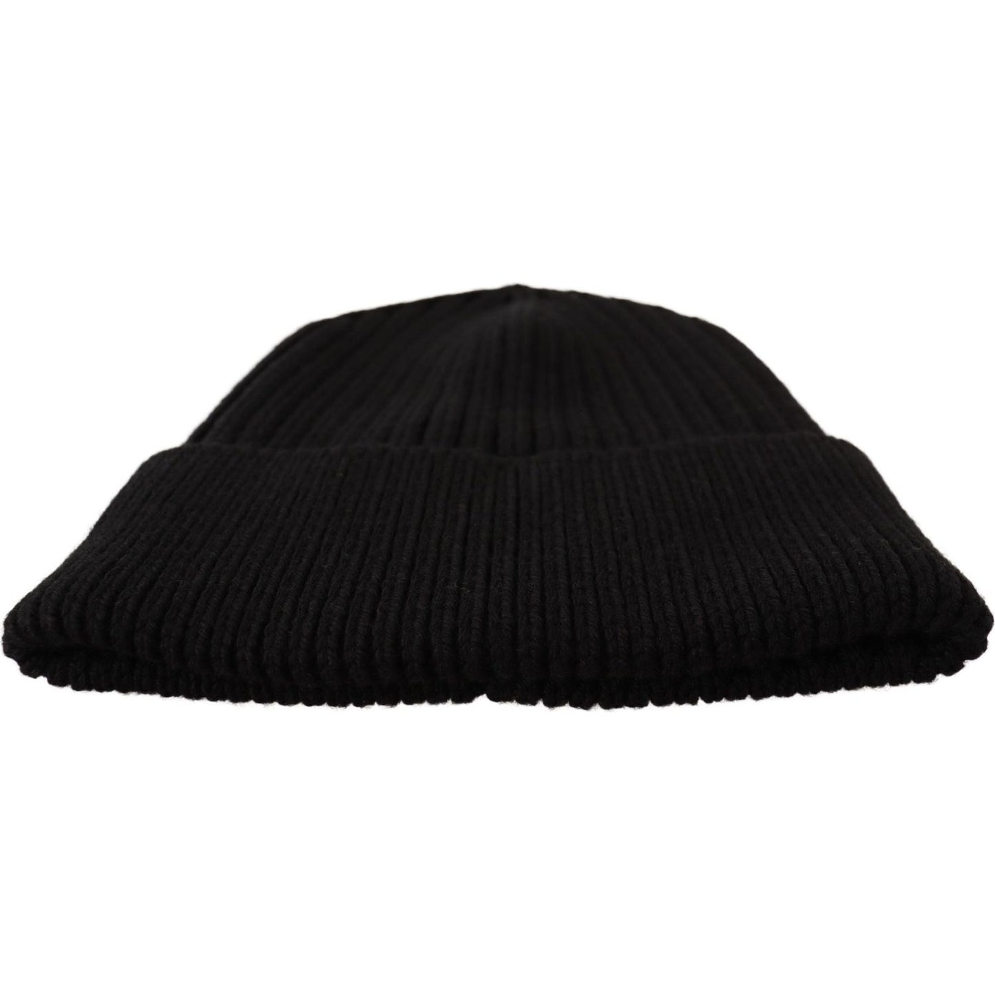 Dolce & Gabbana Elegant Cable Knit Wool Beanie with Fleece Liner Beanie Hat Dolce & Gabbana Black
