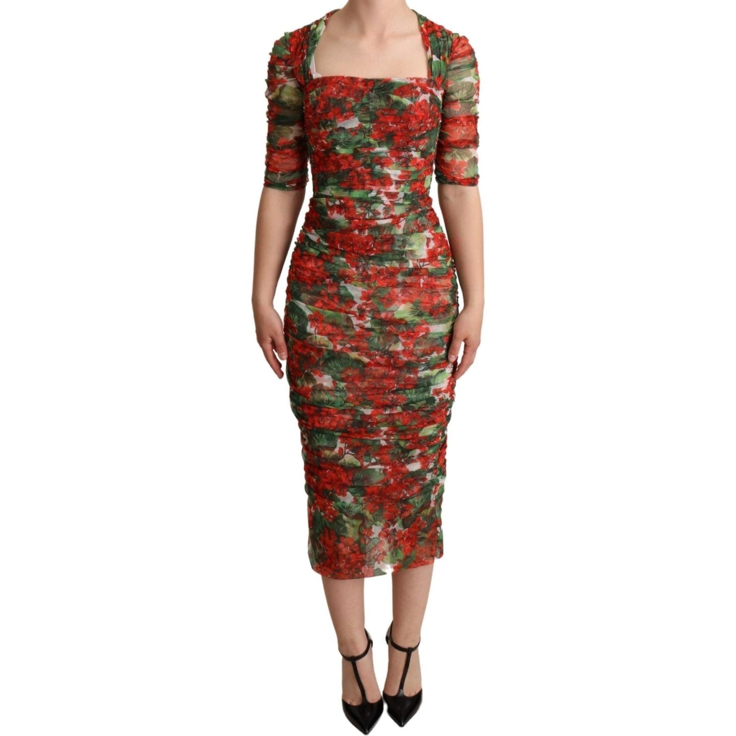 Dolce & Gabbana Elegant Red Floral Midi Sheath Dress WOMAN DRESSES Dolce & Gabbana Sienna