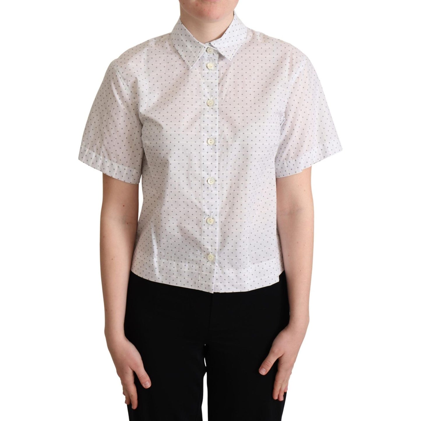 Dolce & Gabbana Elegant Polka Dot Cotton Polo Top Dolce & Gabbana Gray