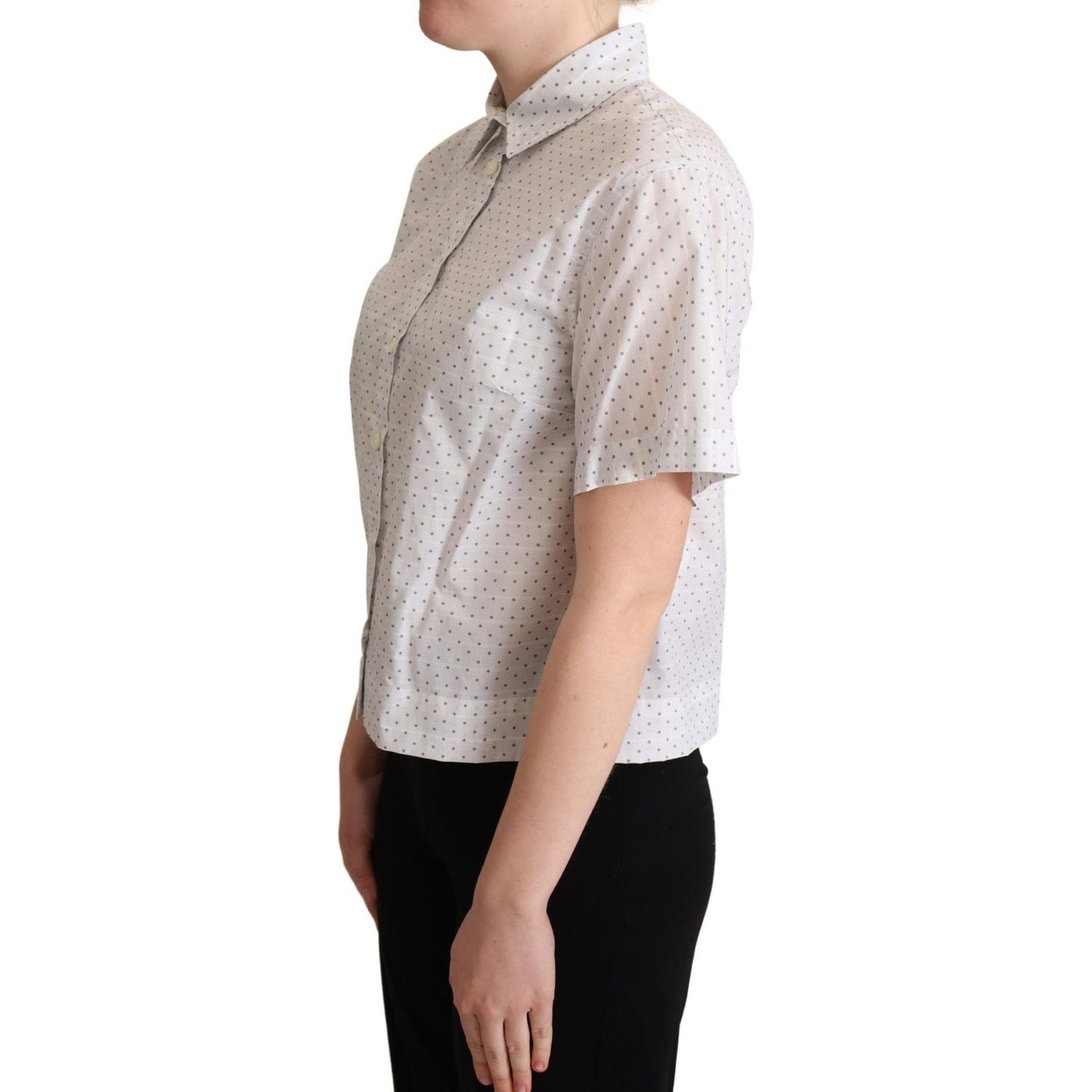 Dolce & Gabbana Elegant Polka Dot Cotton Polo Top Dolce & Gabbana Gray