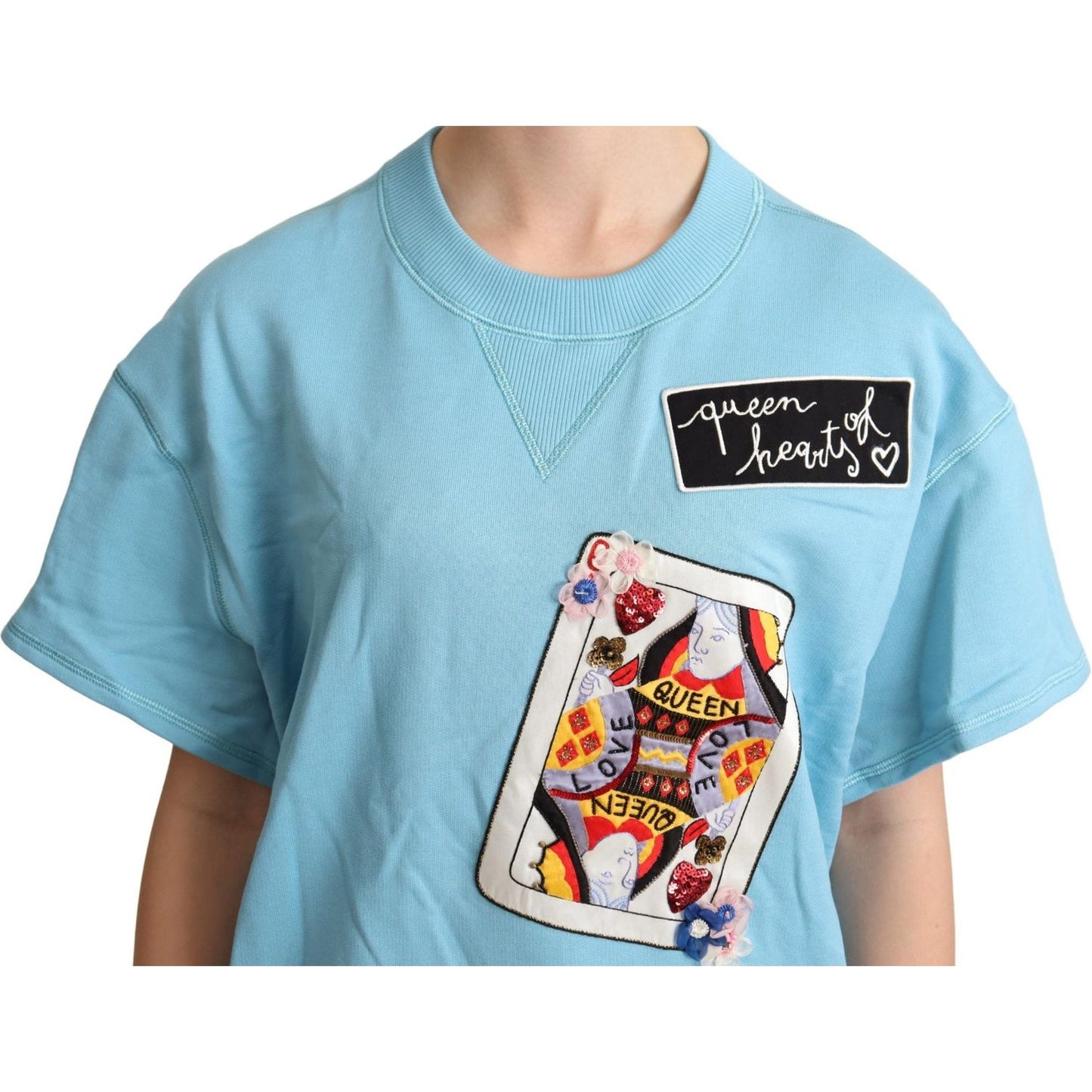 Dolce & Gabbana Queen of Hearts Cotton Sweater Dolce & Gabbana Sky Blue