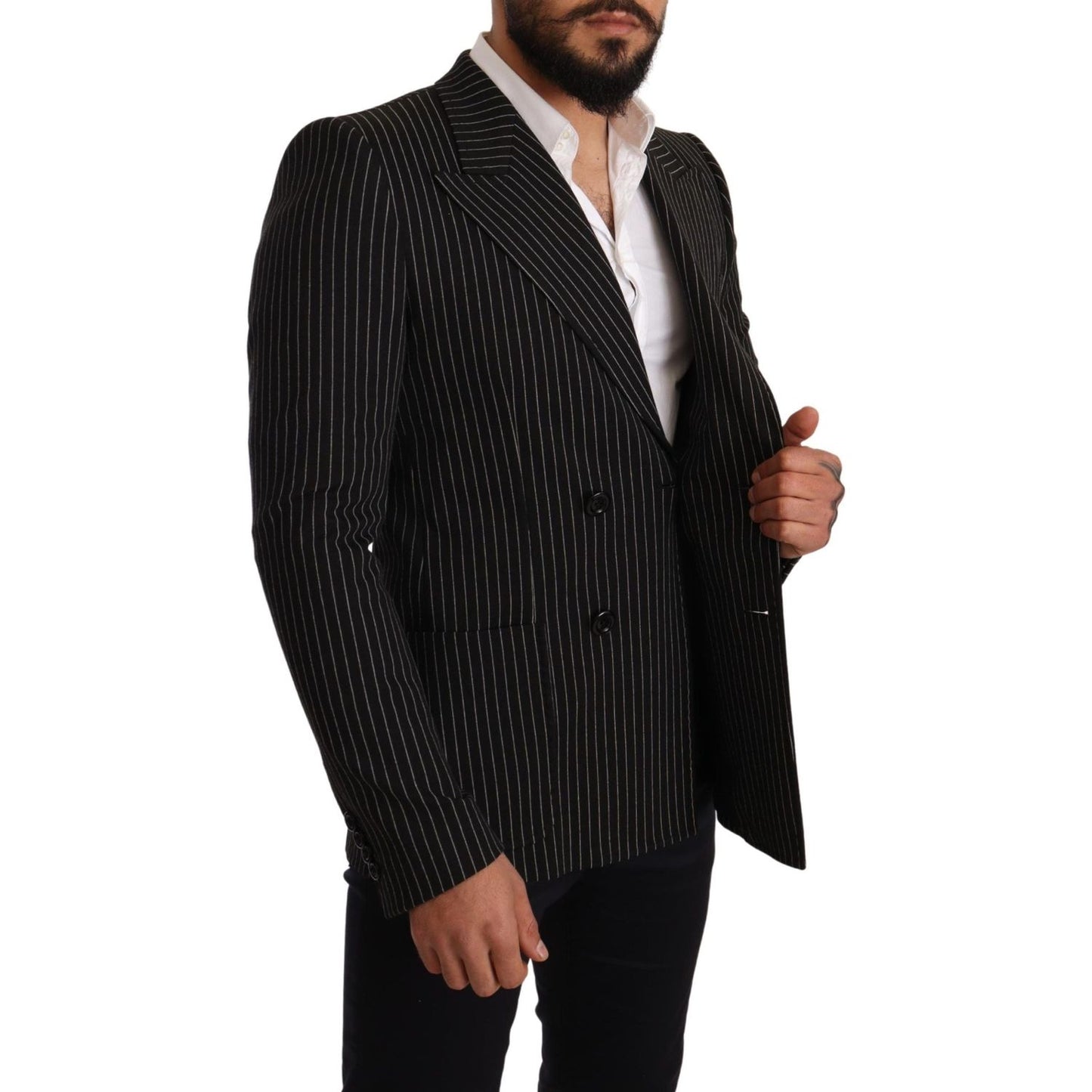 Dolce & Gabbana Elegant Striped Wool Blazer with Silk Lining Dolce & Gabbana Black