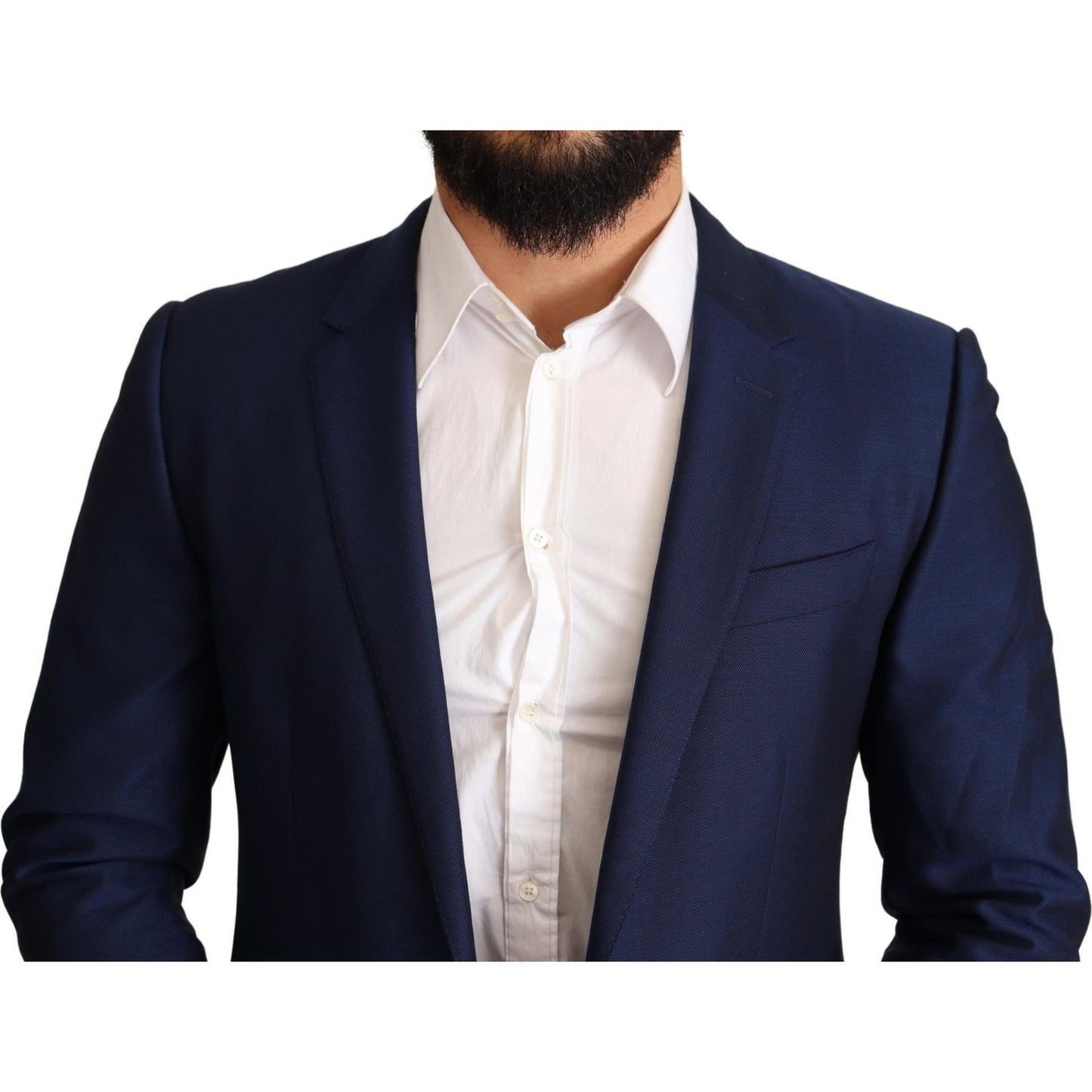 Dolce & Gabbana Navy Blue Virgin Wool Martini Blazer Dolce & Gabbana Light Gray