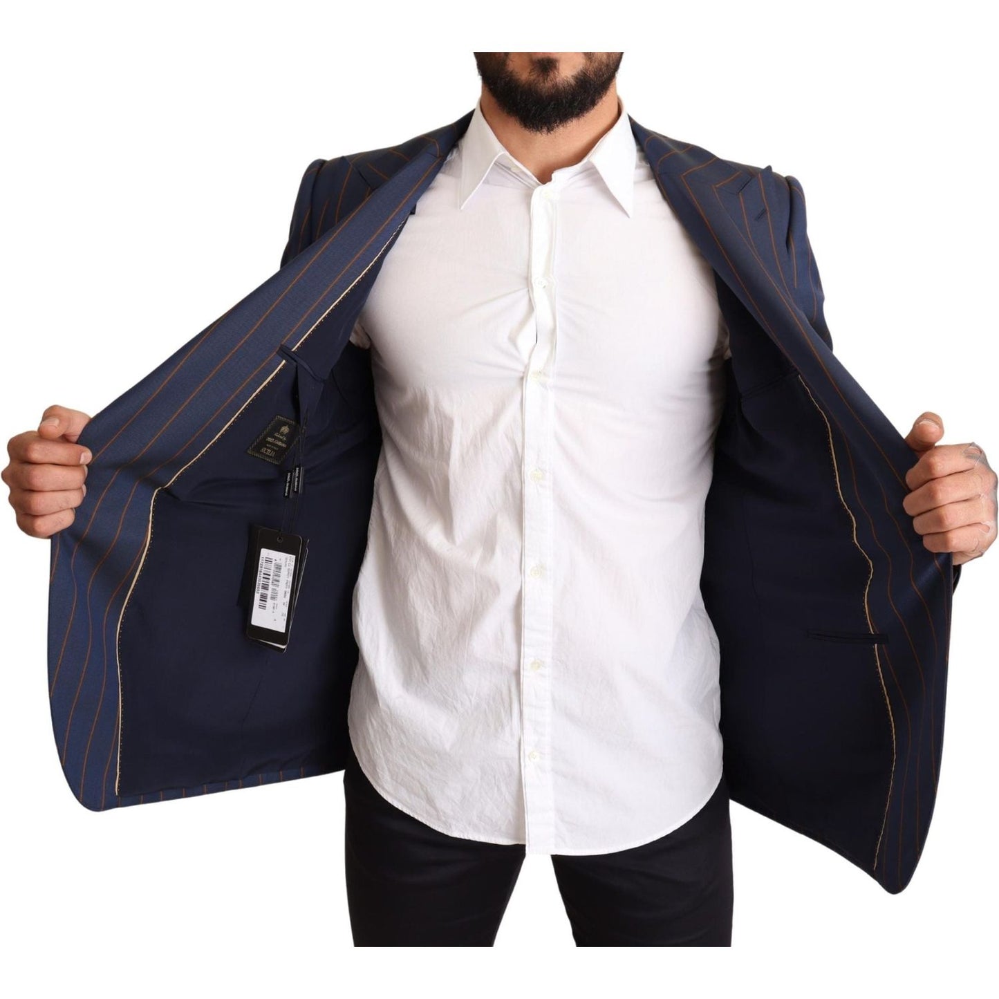 Dolce & Gabbana Elegant Slim Fit Blue Striped Wool Blazer Dolce & Gabbana Dark Slate Gray