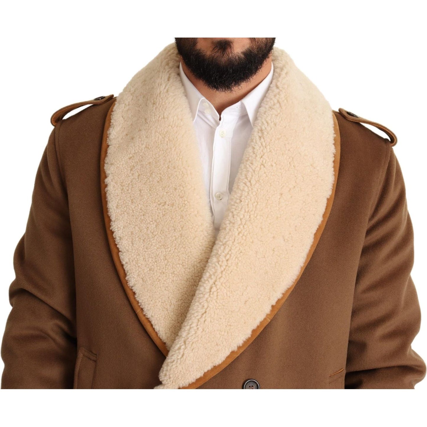 Dolce & Gabbana Elegant Double Breasted Shearling Jacket Dolce & Gabbana Saddle Brown