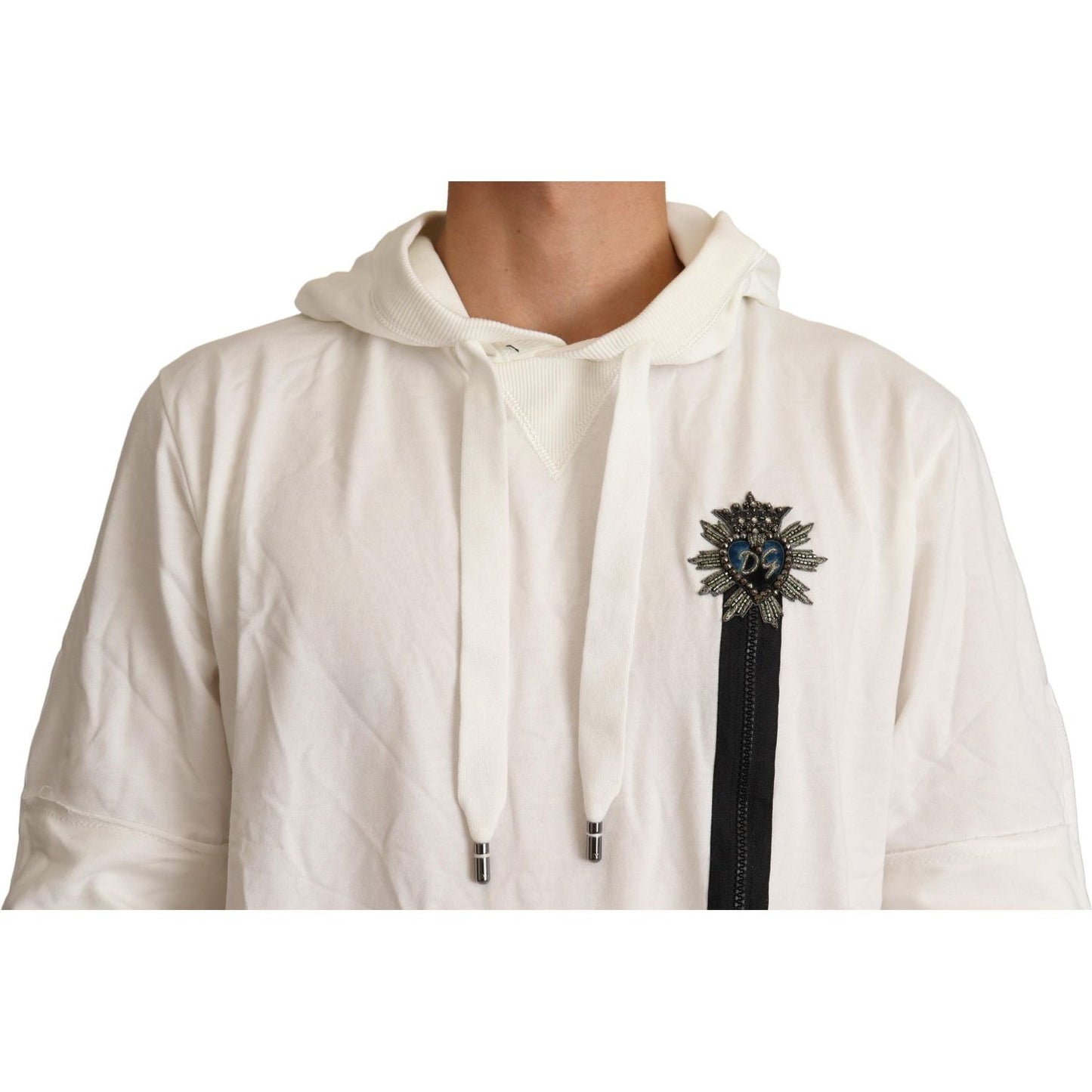 Dolce & Gabbana Exquisite Off-White Cotton Hooded Sweater MAN SWEATERS Dolce & Gabbana Light Gray