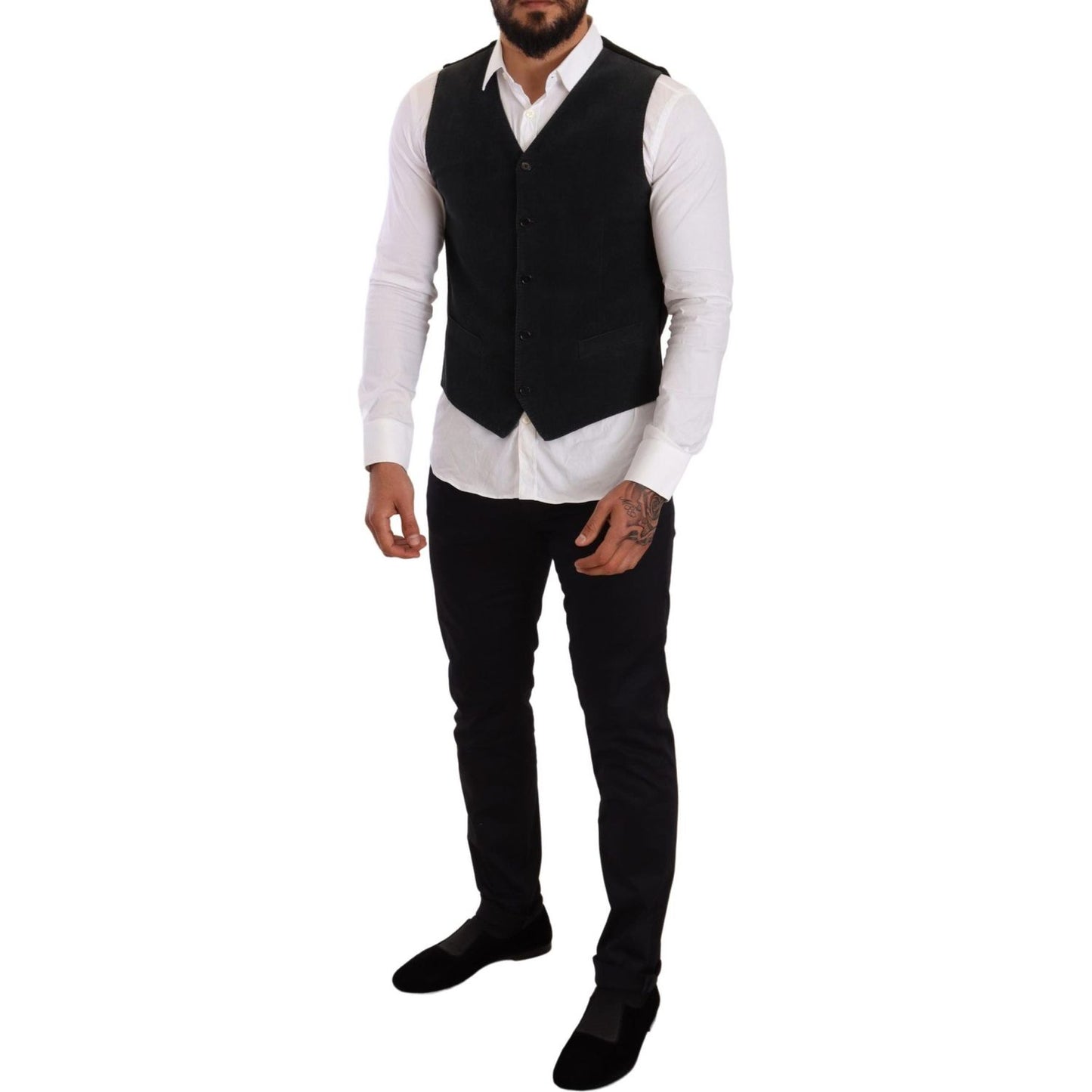 Dolce & Gabbana Elegant Black Cotton Formal Dress Vest Vest Jacket Dolce & Gabbana Black