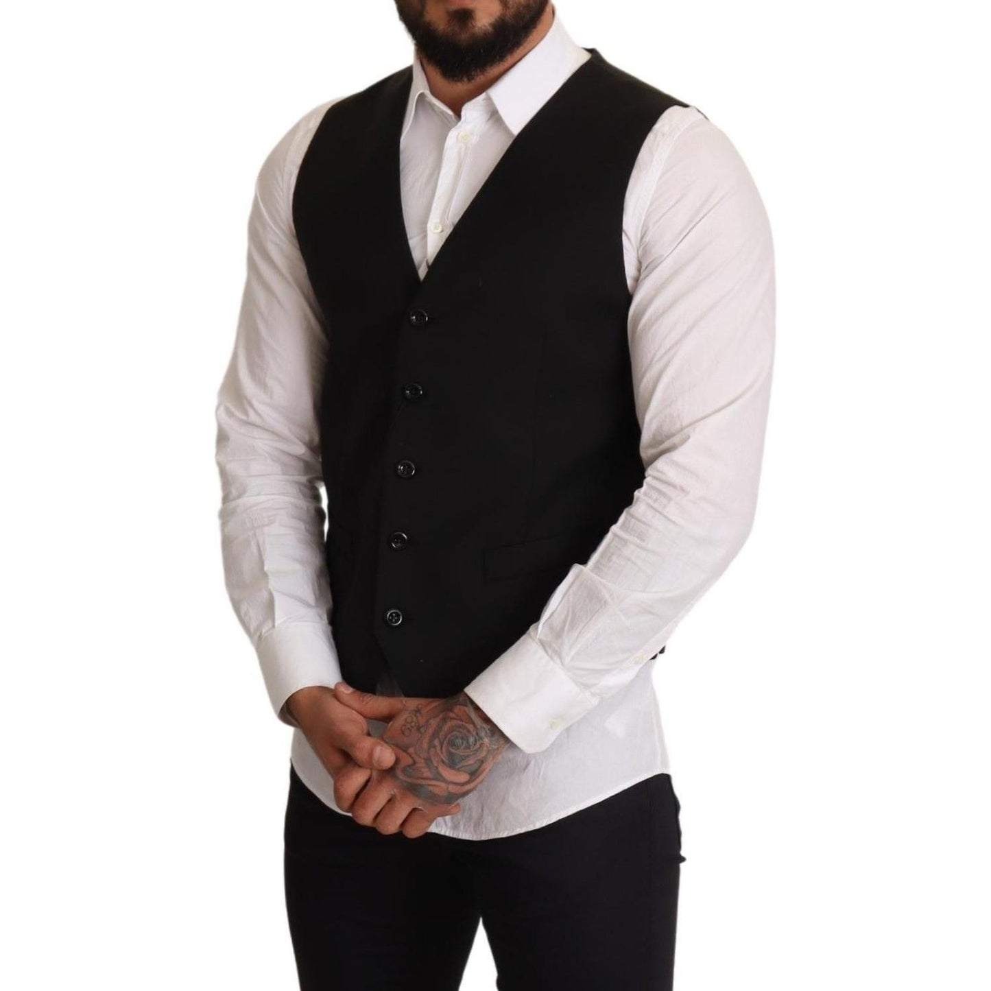 Dolce & Gabbana Elegant Black Formal Dress Vest Vest Jacket Dolce & Gabbana Light Gray