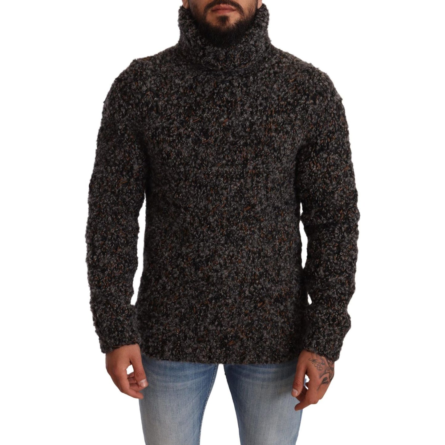 Dolce & Gabbana Elegant Speckled Turtleneck Wool-Blend Sweater Dolce & Gabbana Dark Slate Gray