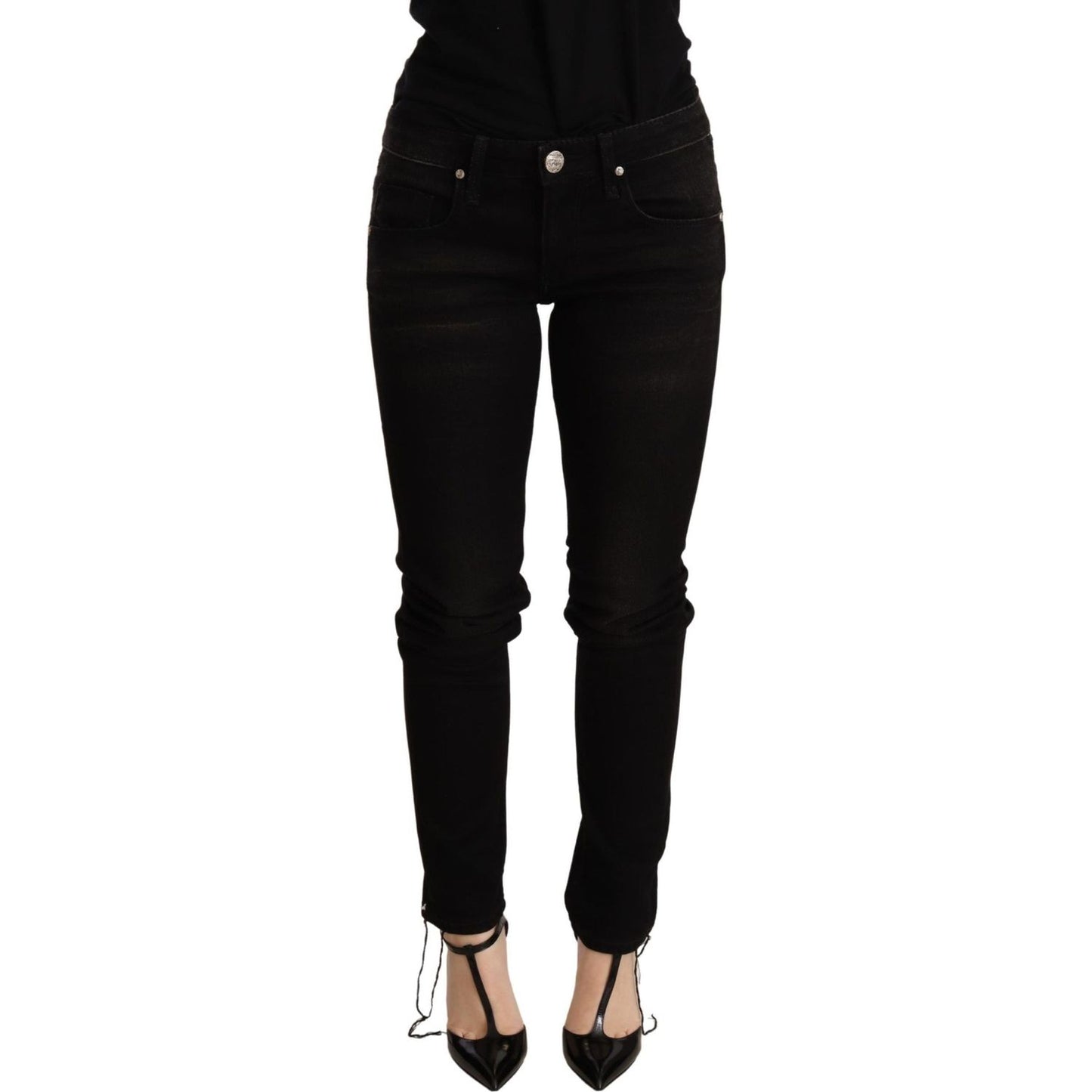 Acht Elegant Slim Fit Black Denim WOMAN TROUSERS Acht Black