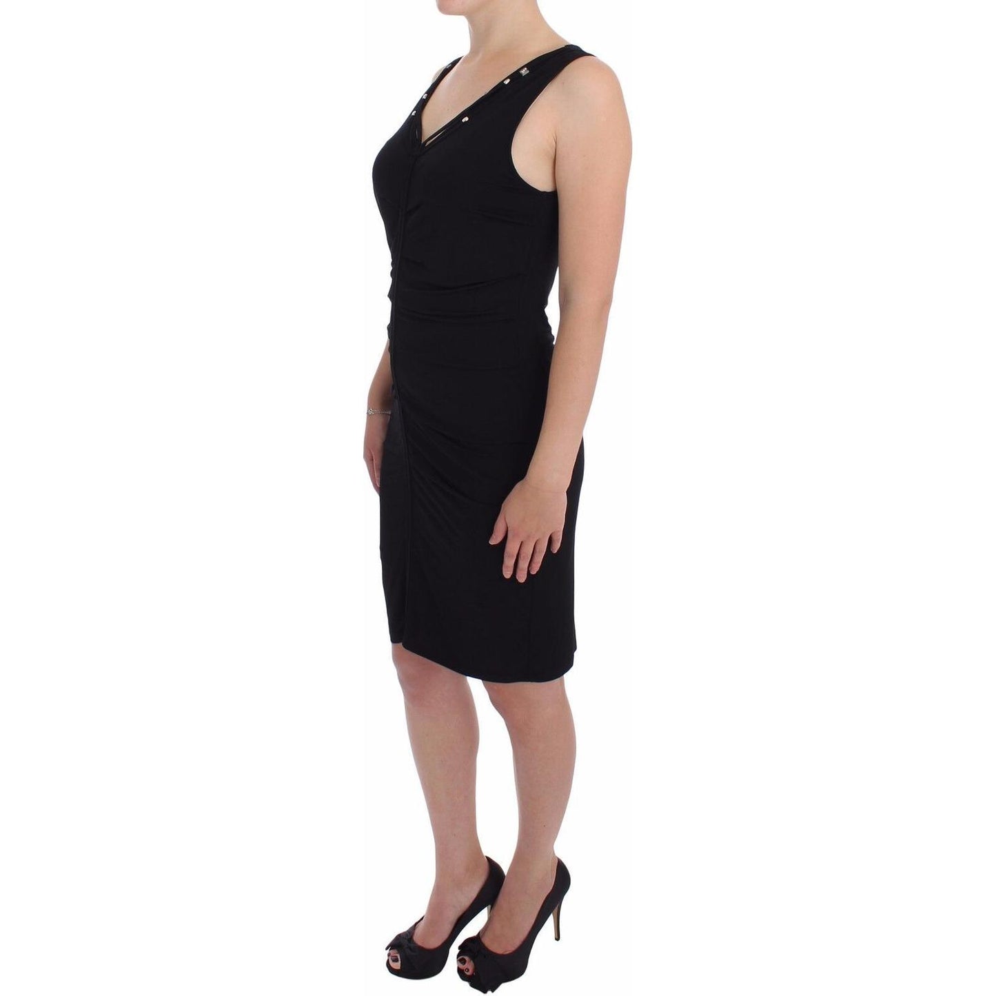 Roccobarocco Elegant Black Sheath Jersey Knee-Length Dress WOMAN DRESSES Roccobarocco Rosy Brown