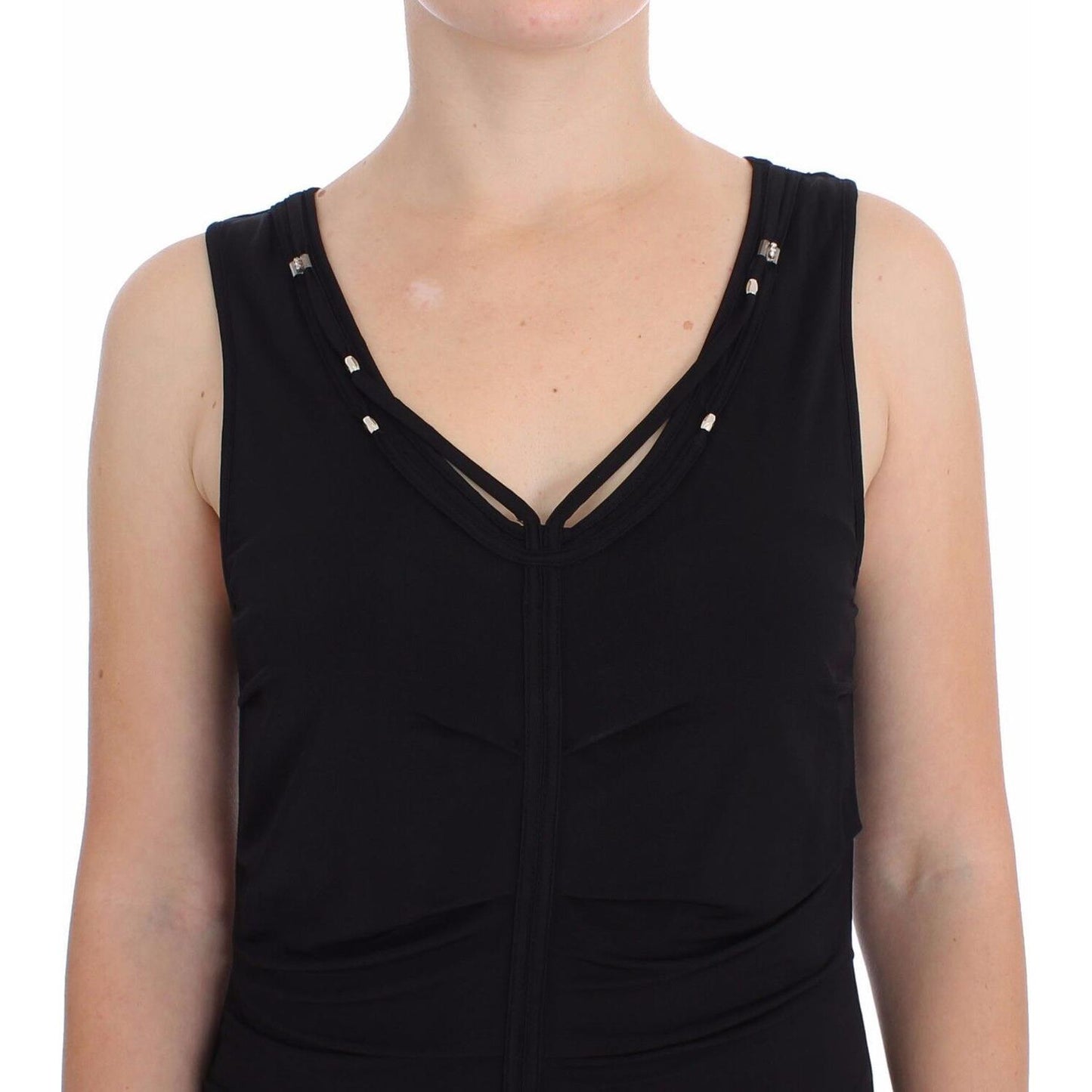 Roccobarocco Elegant Black Sheath Jersey Knee-Length Dress WOMAN DRESSES Roccobarocco Tan