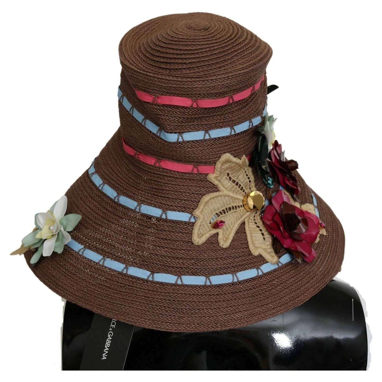 Dolce & Gabbana Elegant Floppy Floral Wide Brim Hat WOMAN HATS Dolce & Gabbana Dark Slate Gray