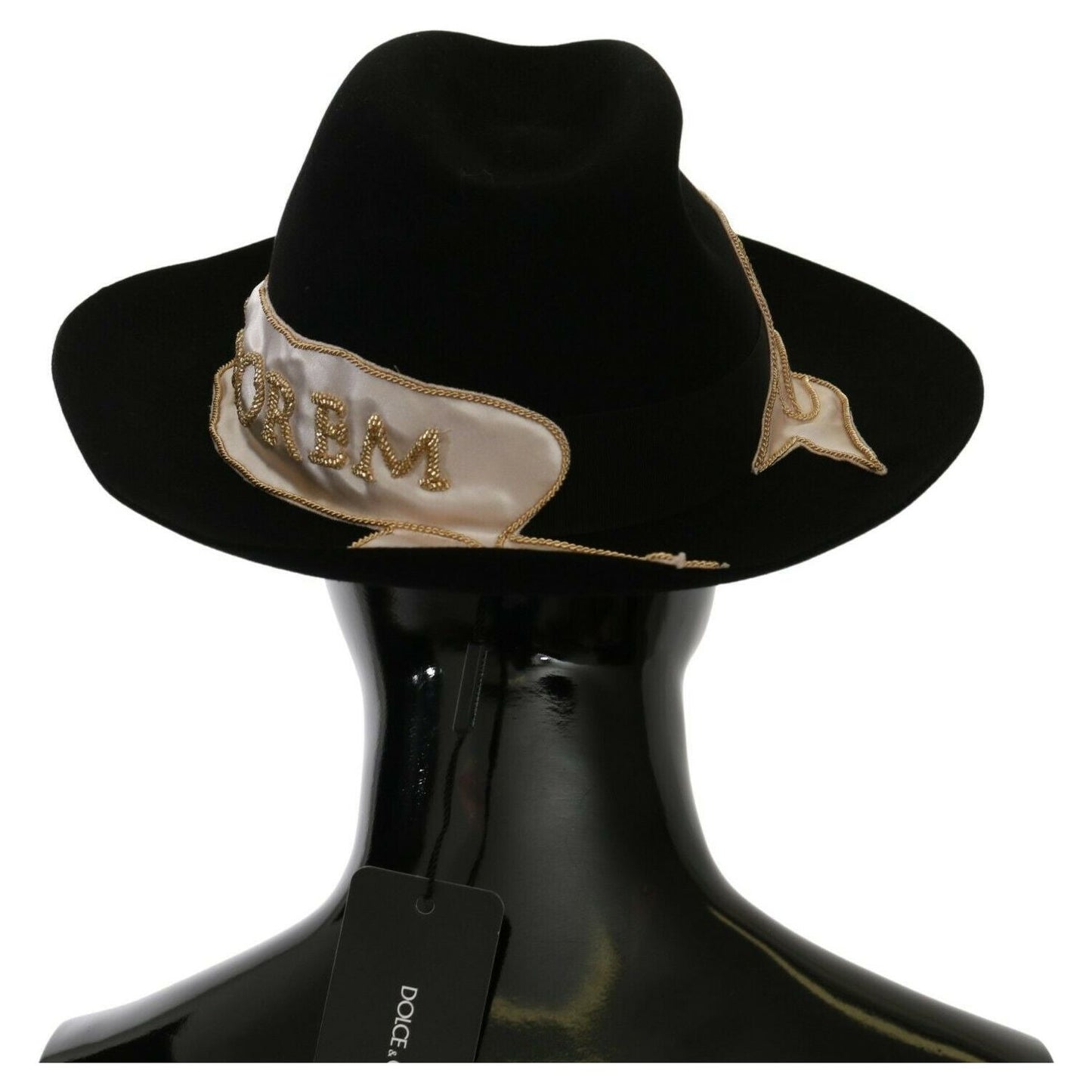 Dolce & Gabbana Elegant Black Lapin Wide Brim Panama Hat WOMAN HATS Dolce & Gabbana Black