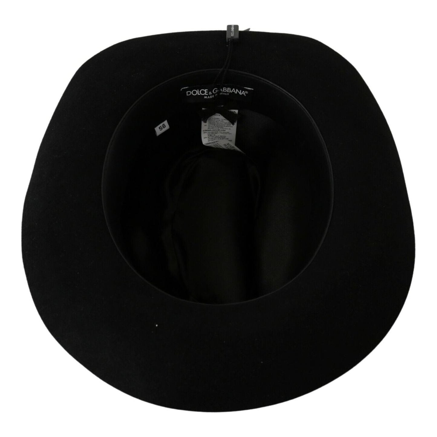 Dolce & Gabbana Elegant Black Lapin Wide Brim Panama Hat WOMAN HATS Dolce & Gabbana Black