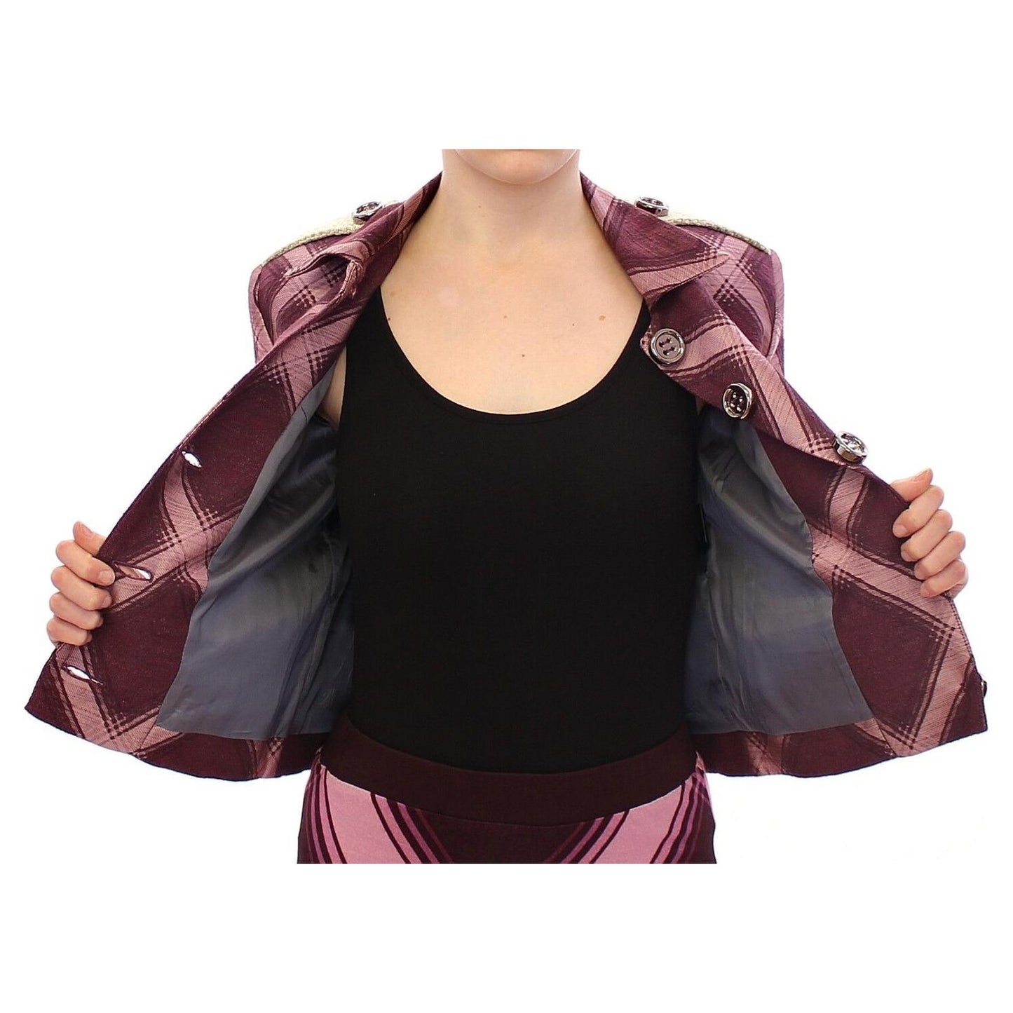House of Holland Elegant Multicolor Check Print Jacket WOMAN COATS & JACKETS House of Holland Dark Slate Gray