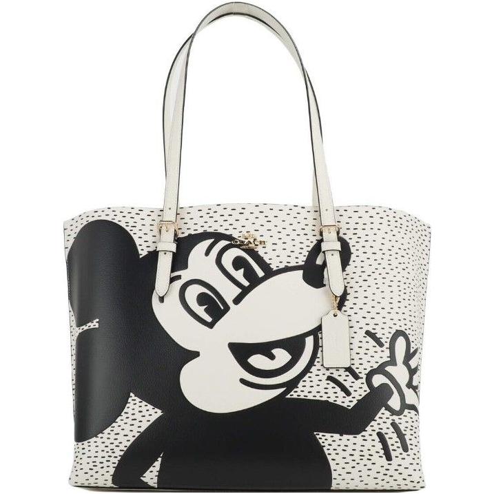 COACH (C6978) Mickey Mouse X Keith Haring Mollie Large Leather Shoulder Tote Bag WOMAN TOTES COACH Light Gray