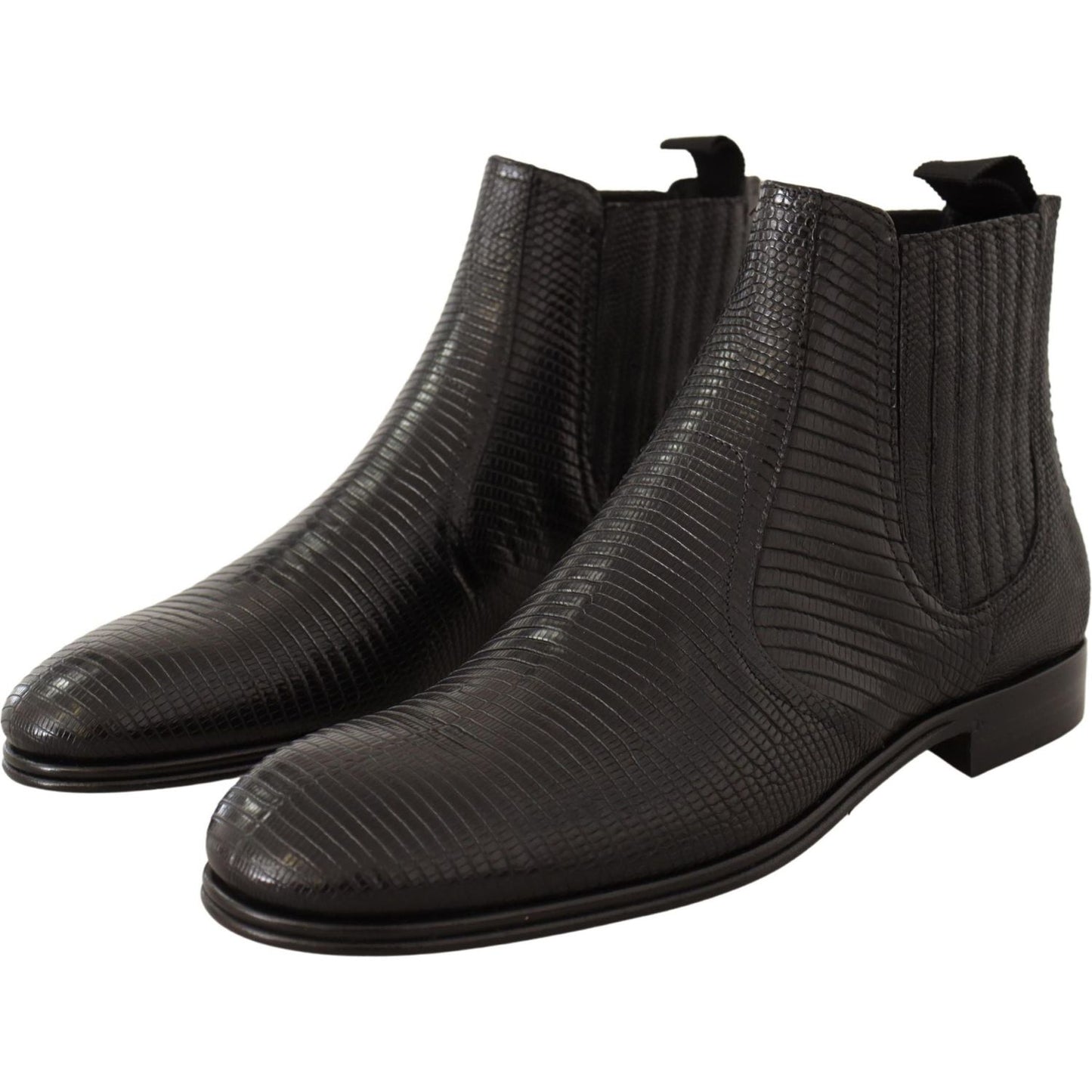 Dolce & Gabbana Elegant Black Leather Lizard Skin Derby Boots MAN BOOTS Dolce & Gabbana Dark Slate Gray