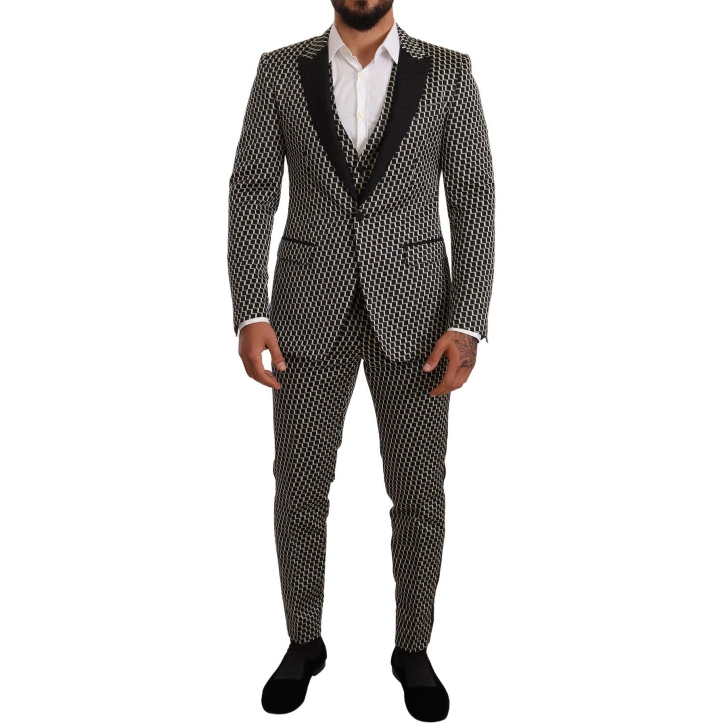 Dolce & Gabbana Elegant Martini Black Check Three-Piece Suit Dolce & Gabbana Dark Slate Gray