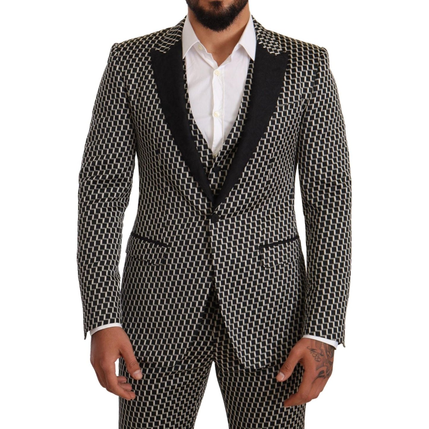 Dolce & Gabbana Elegant Martini Black Check Three-Piece Suit Dolce & Gabbana Black