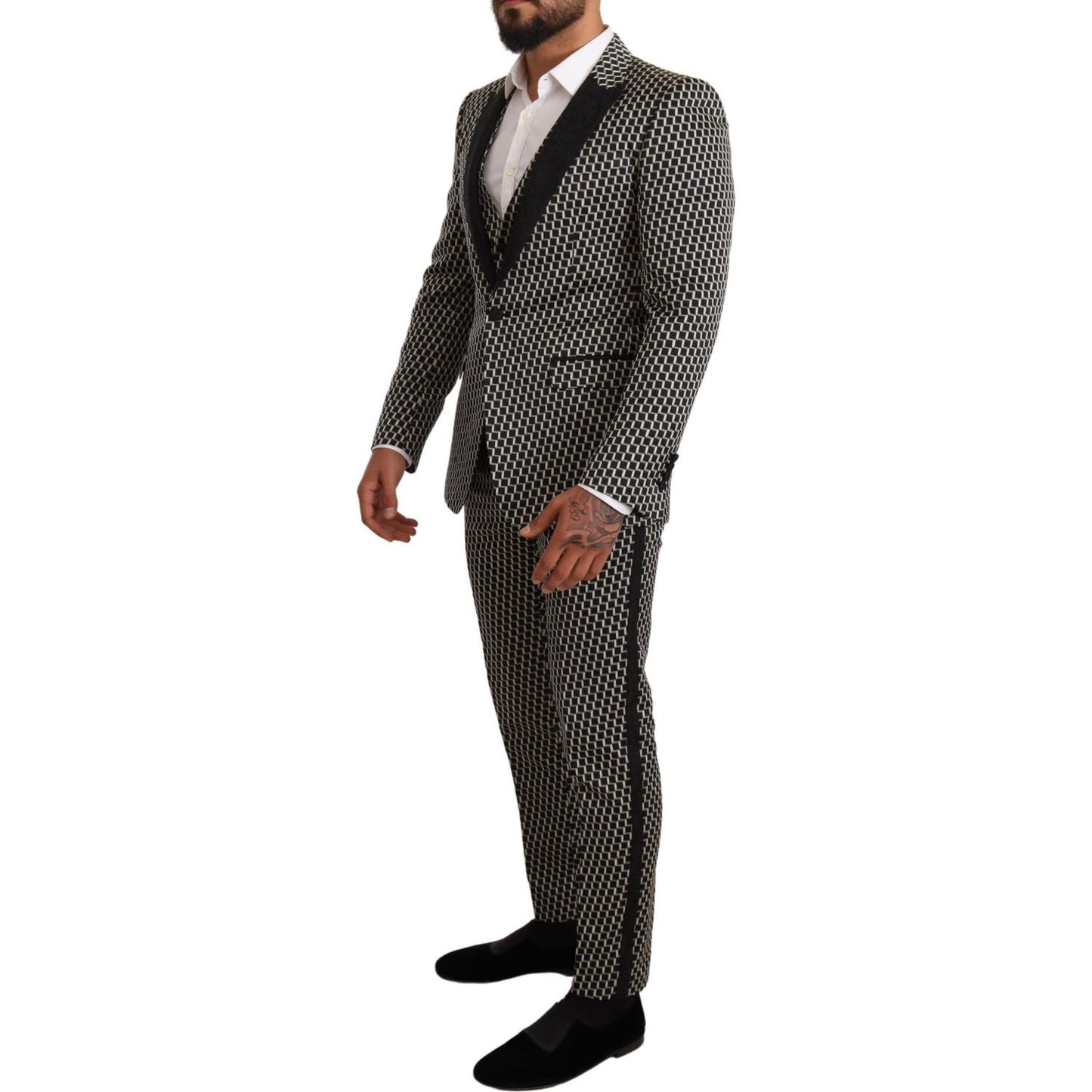 Dolce & Gabbana Elegant Martini Black Check Three-Piece Suit Dolce & Gabbana Black
