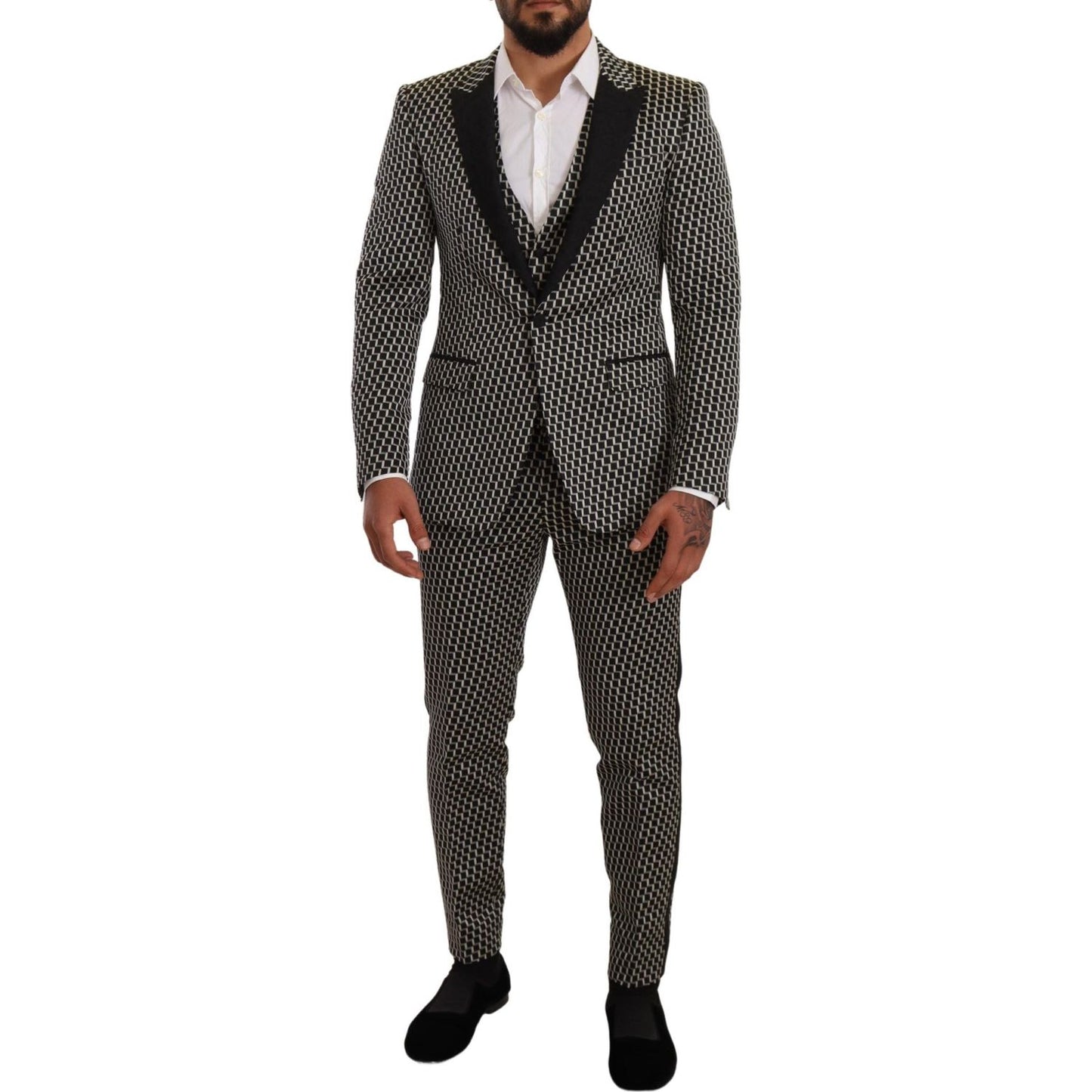 Dolce & Gabbana Elegant Martini Black Check Three-Piece Suit Dolce & Gabbana Dark Slate Gray