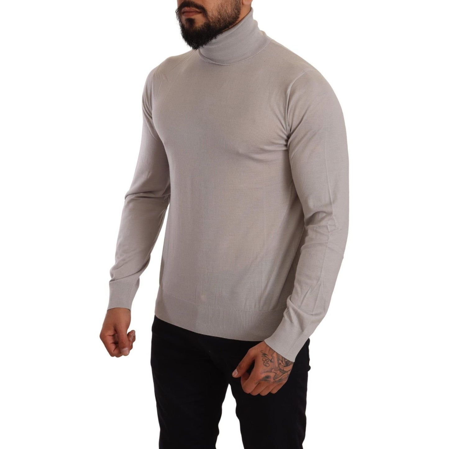 Dolce & Gabbana Elegant Light Blue Cashmere Turtleneck Sweater Dolce & Gabbana Rosy Brown
