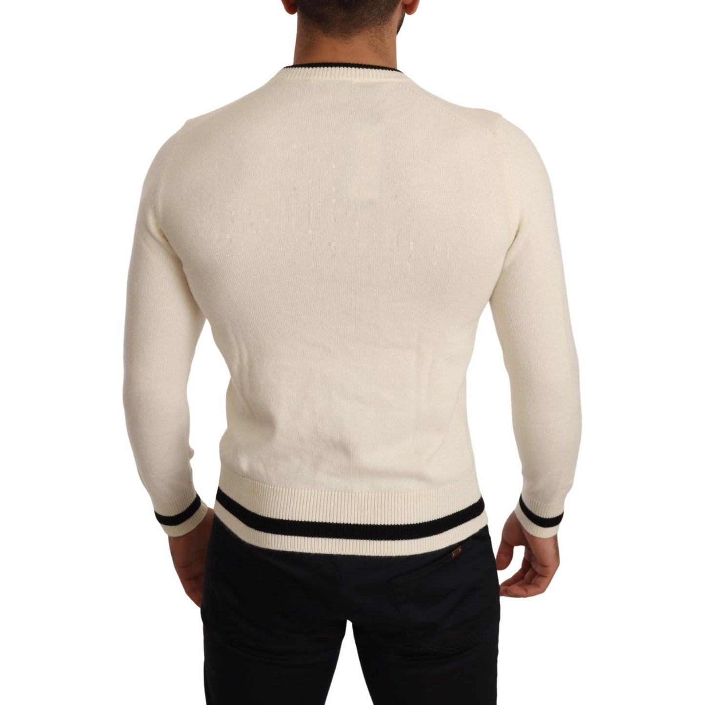 Dolce & Gabbana Elegant Snow-White Heraldic Cashmere Sweater Dolce & Gabbana Gray