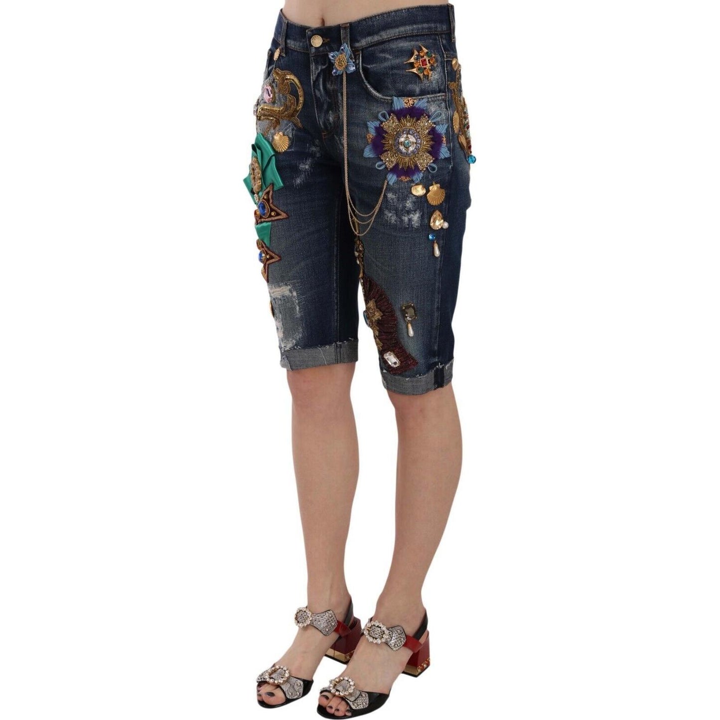 Dolce & Gabbana Elegant Knee-Length Embellished Denim Shorts Dolce & Gabbana Rosy Brown