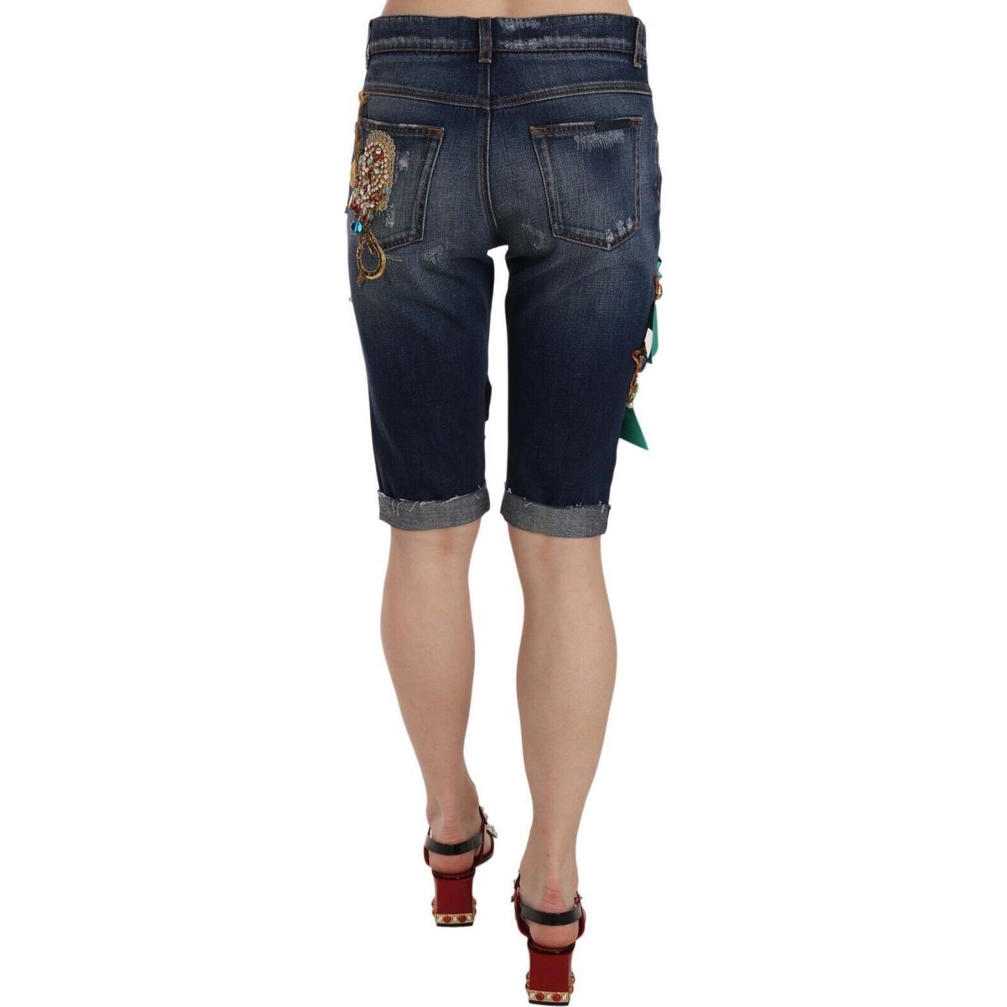 Dolce & Gabbana Elegant Knee-Length Embellished Denim Shorts Dolce & Gabbana Rosy Brown