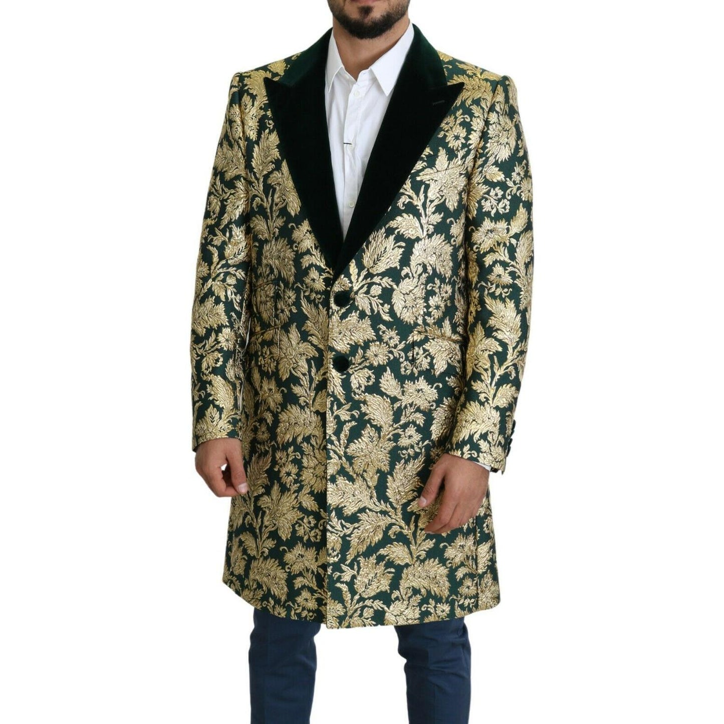 Dolce & Gabbana Elegant Gold Green Jacquard Sicilia Jacket Dolce & Gabbana Dark Slate Gray