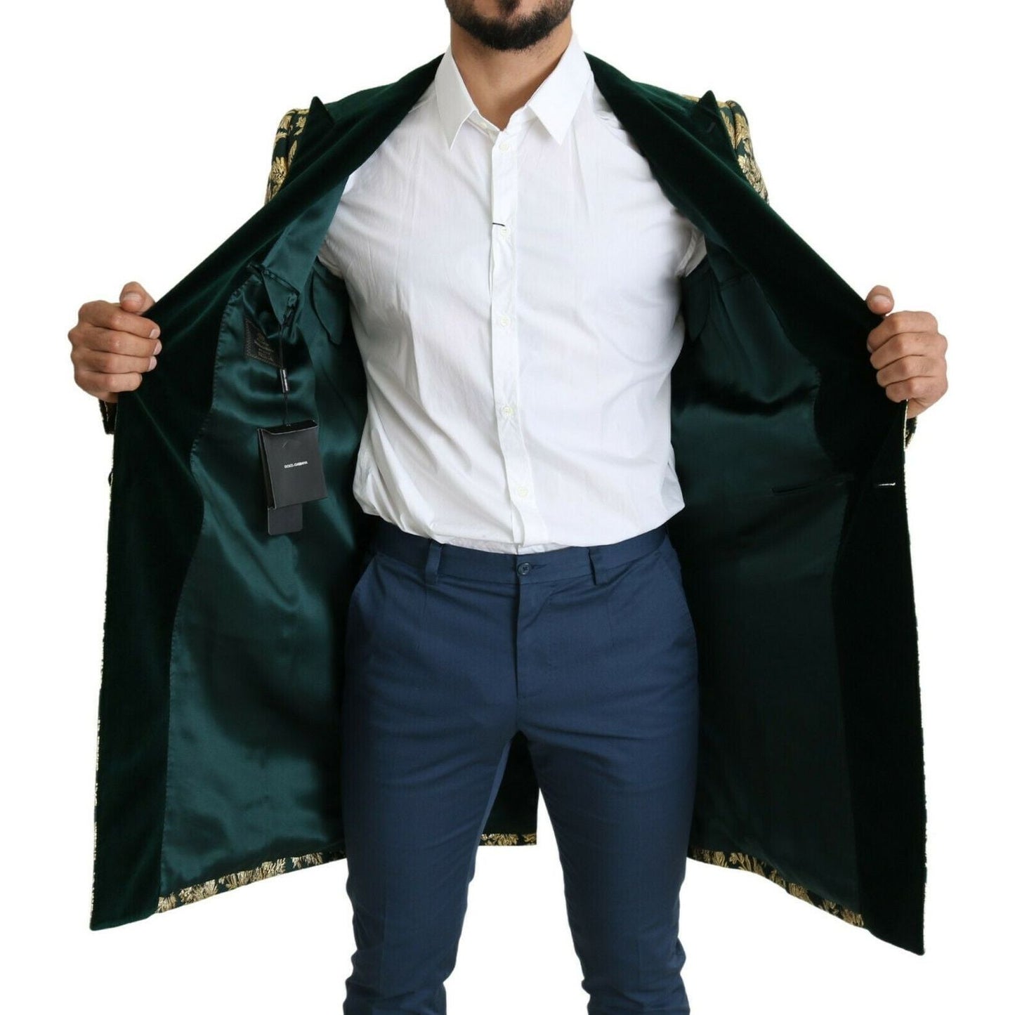 Dolce & Gabbana Elegant Gold Green Jacquard Sicilia Jacket Dolce & Gabbana Light Gray