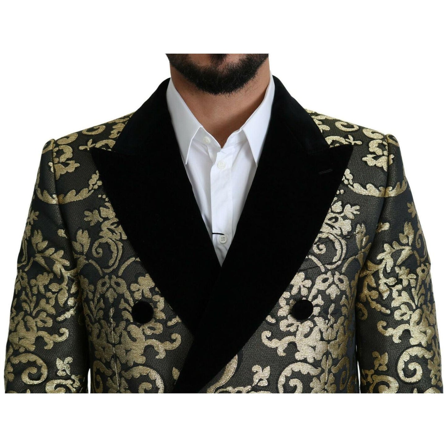 Dolce & Gabbana Gold Black Sicilia Jacquard Double-Breasted Coat Dolce & Gabbana Gray
